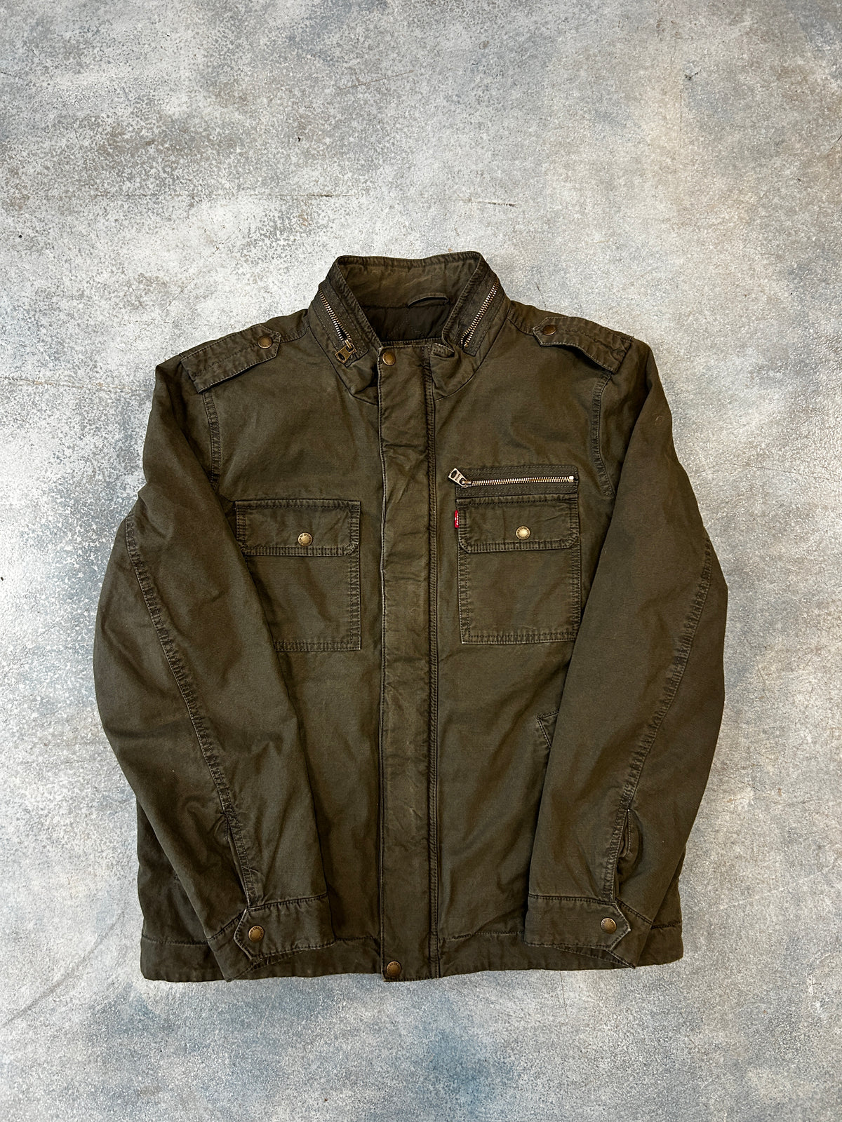 Vintage Lavi's Olive Washed Cotton Two Pocket Sherpa Lined Jacket
