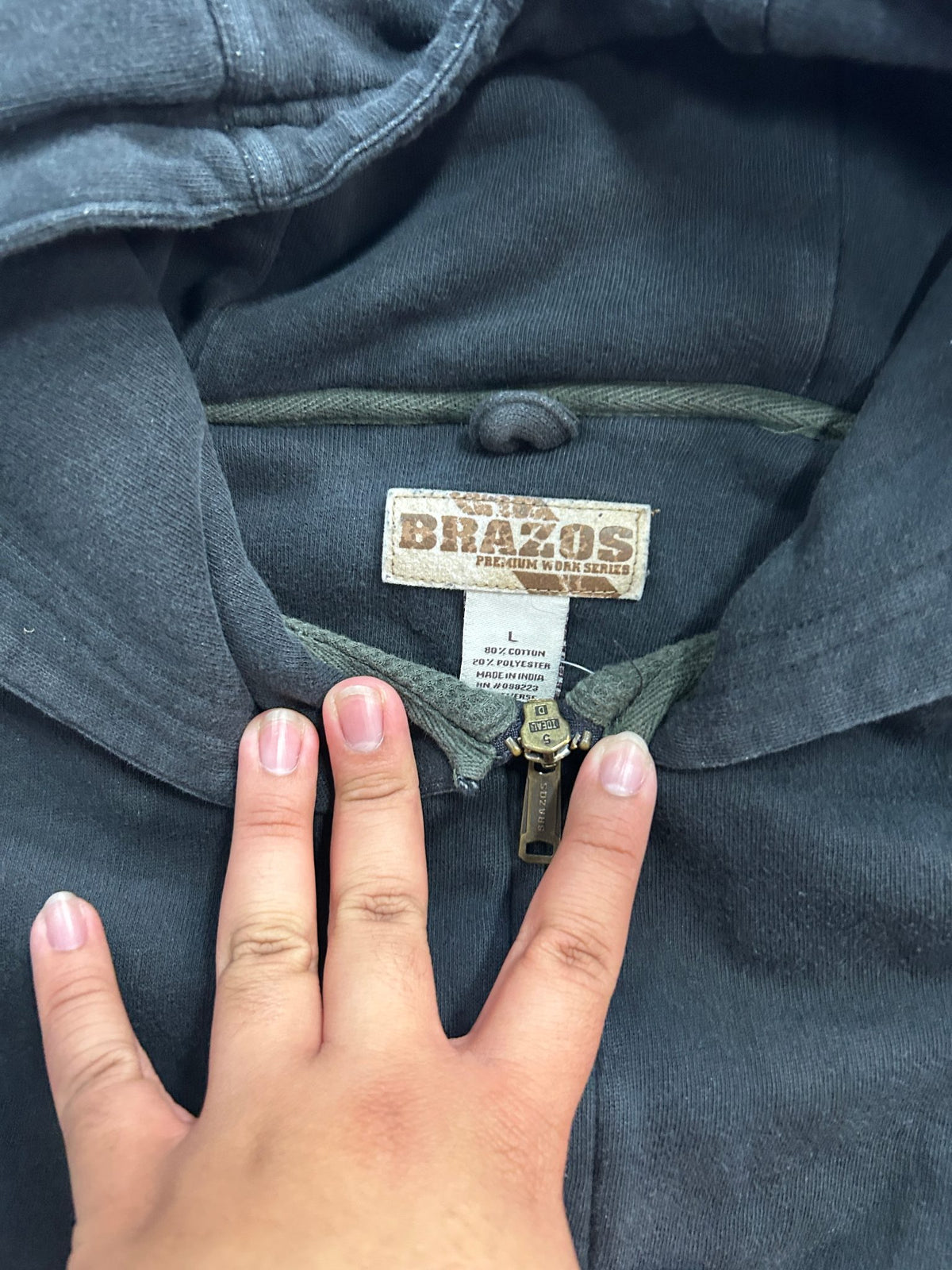 Vintage Brazos Thermal Green Lining Black Zip Up