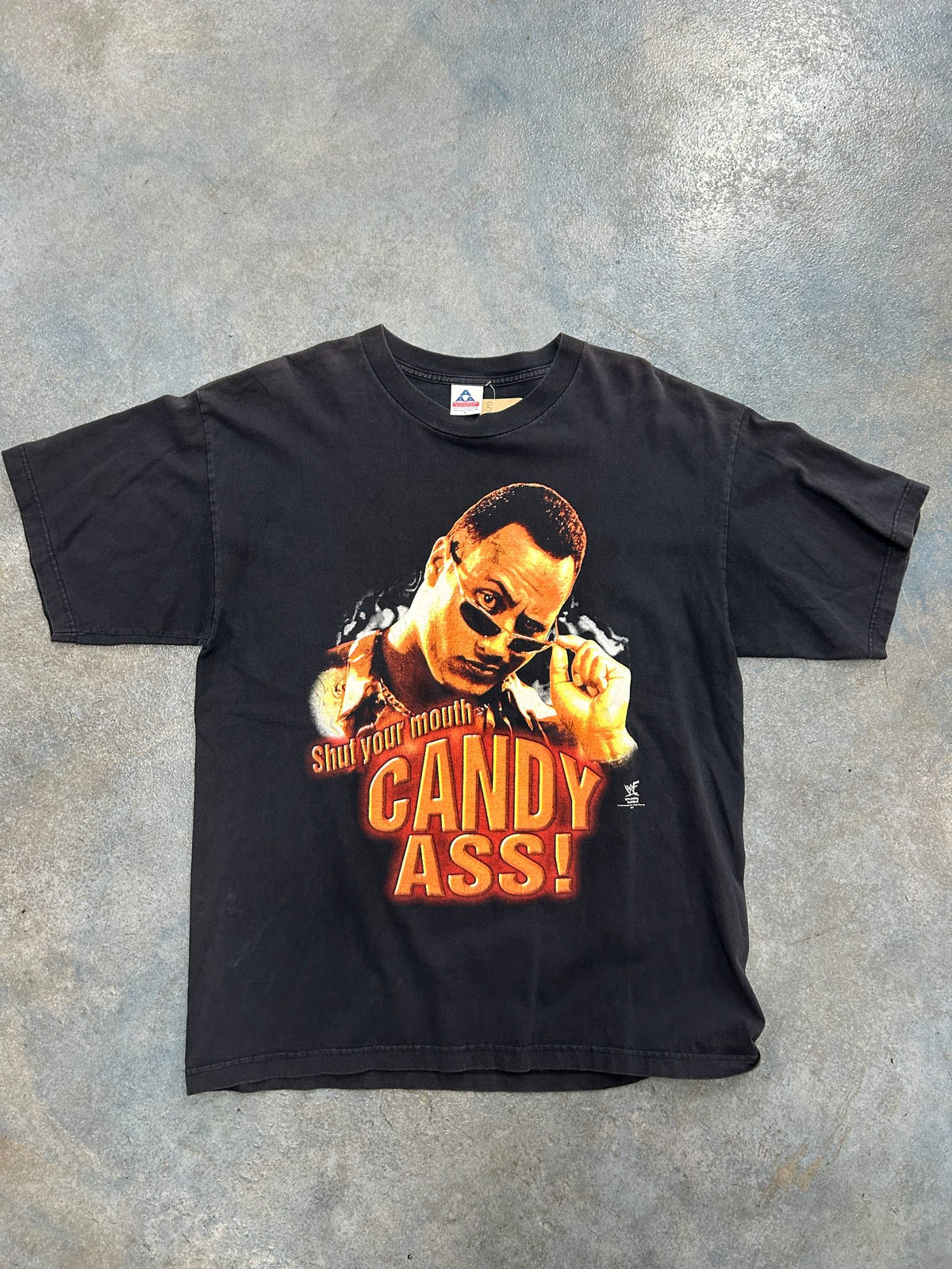 Vintage 1998 The Rock "SHUT YOUR MOUTH CANDY ASS" Black Tee