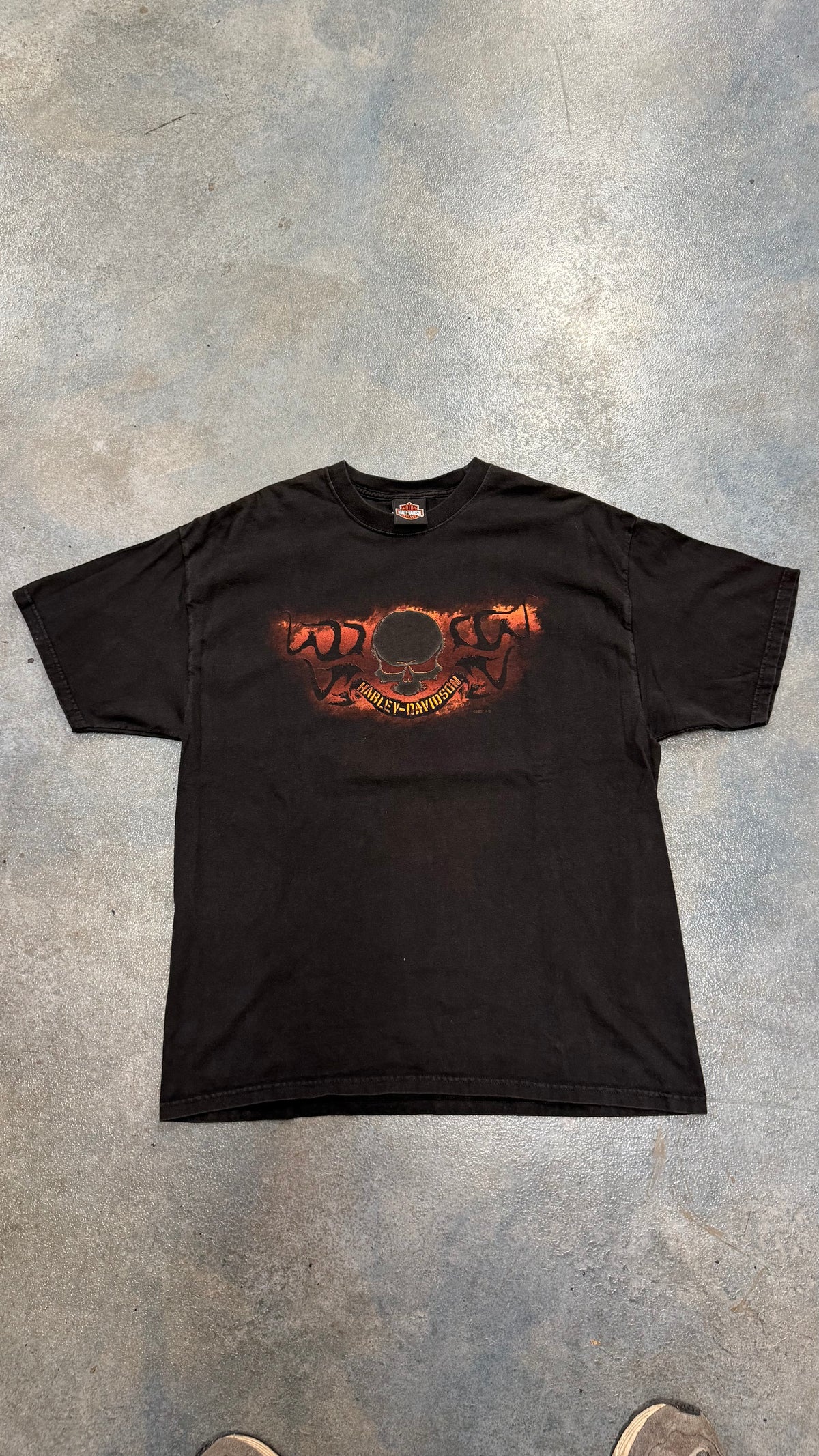 Vintage Harley Davidson Skull Crow River Delano, MM  Black Tee