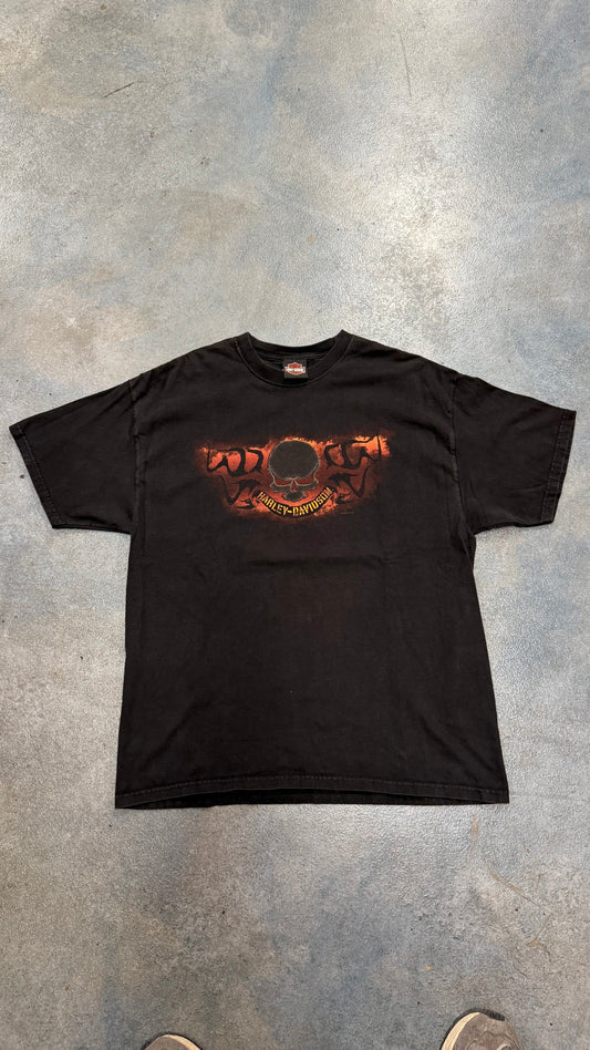 Vintage Harley Davidson Skull Crow River Delano, MM  Black Tee