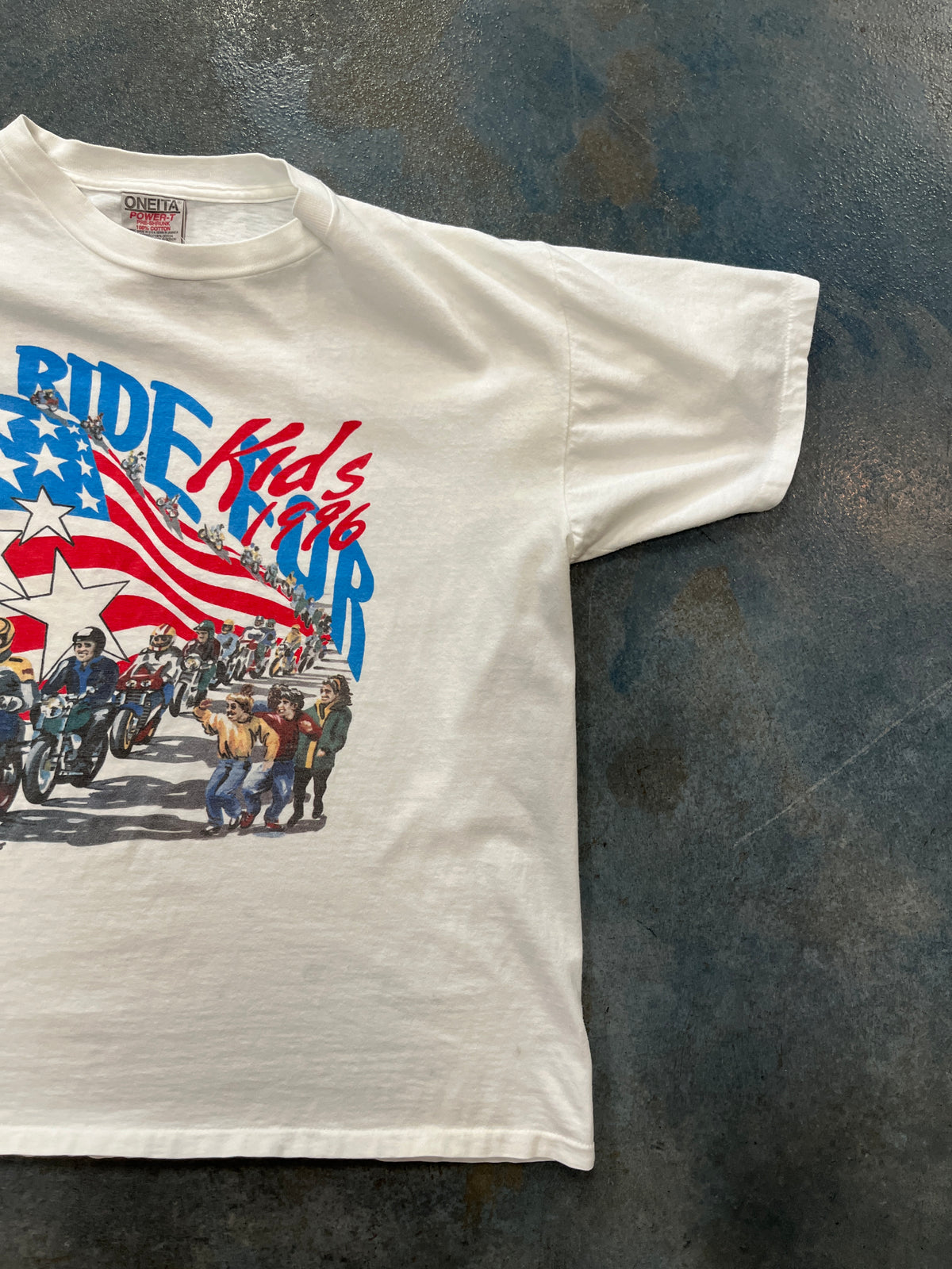 Vintage 1996 ‘Ride For Kids’ White Graphic White Tee