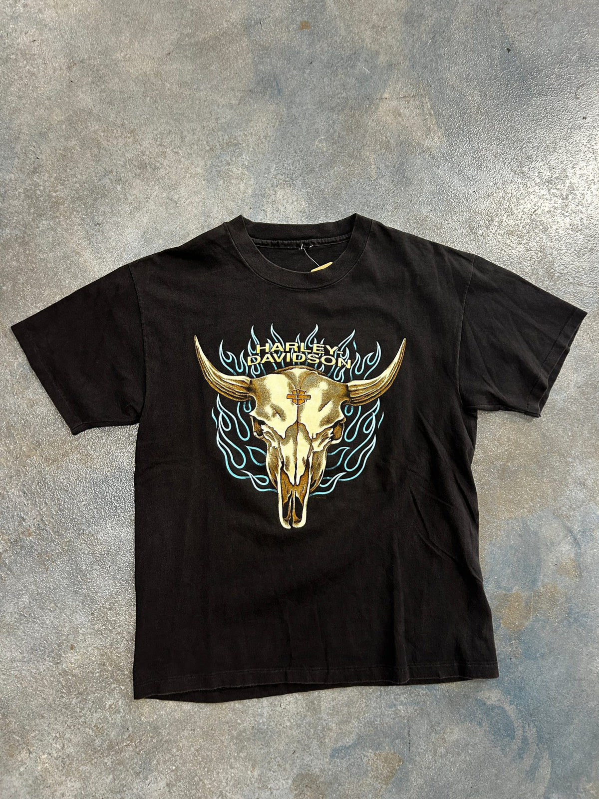 Vintage 1996 Harley Davidson LongHorn Skull Black Tee