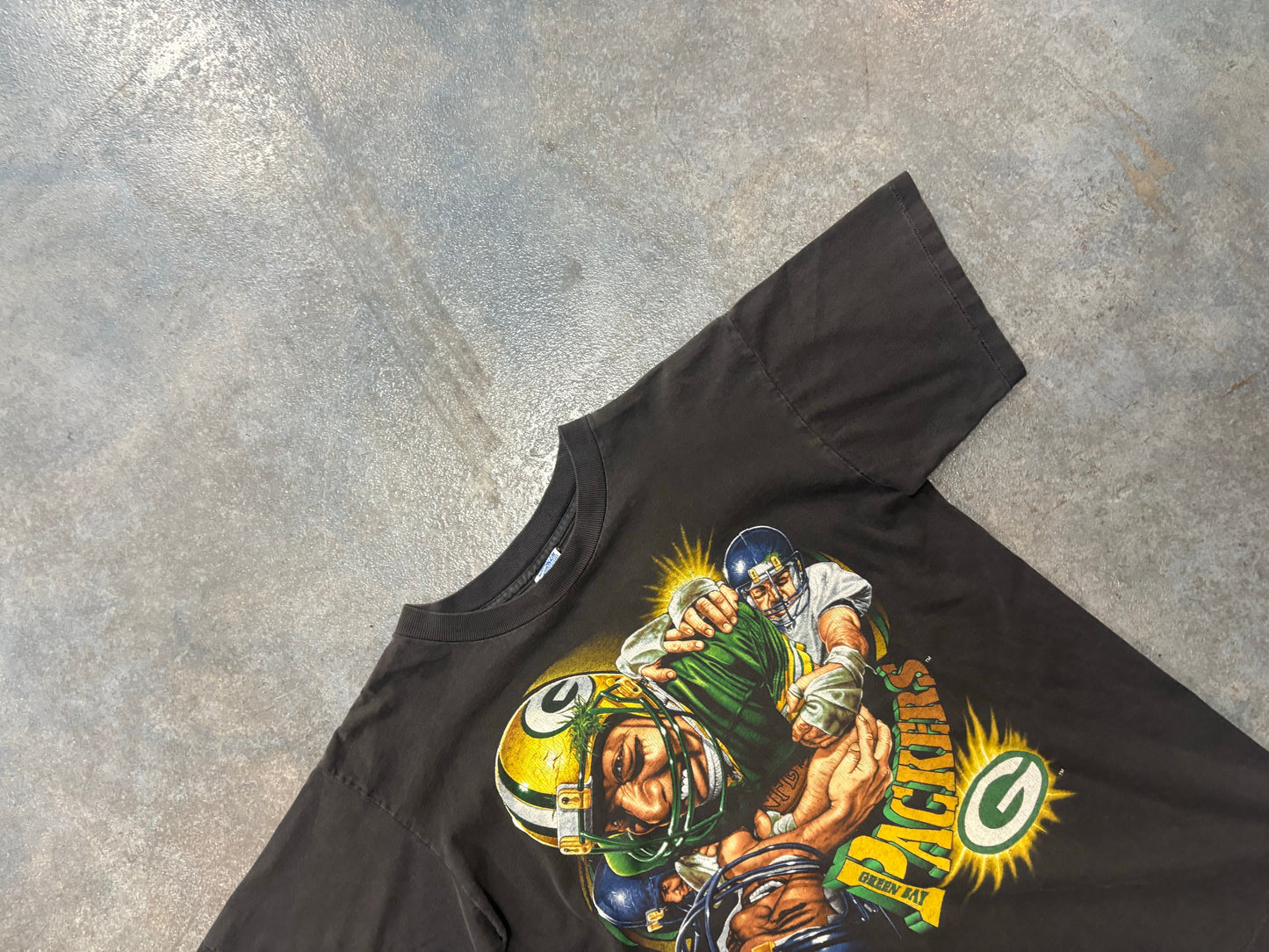VINTAGE NFL PACKER 1994 TACKLE BLACK TEE FADE OTF