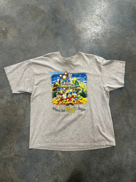 Vintage Disney Magic Kingdom "Where The Magic Begins" Gray Tee
