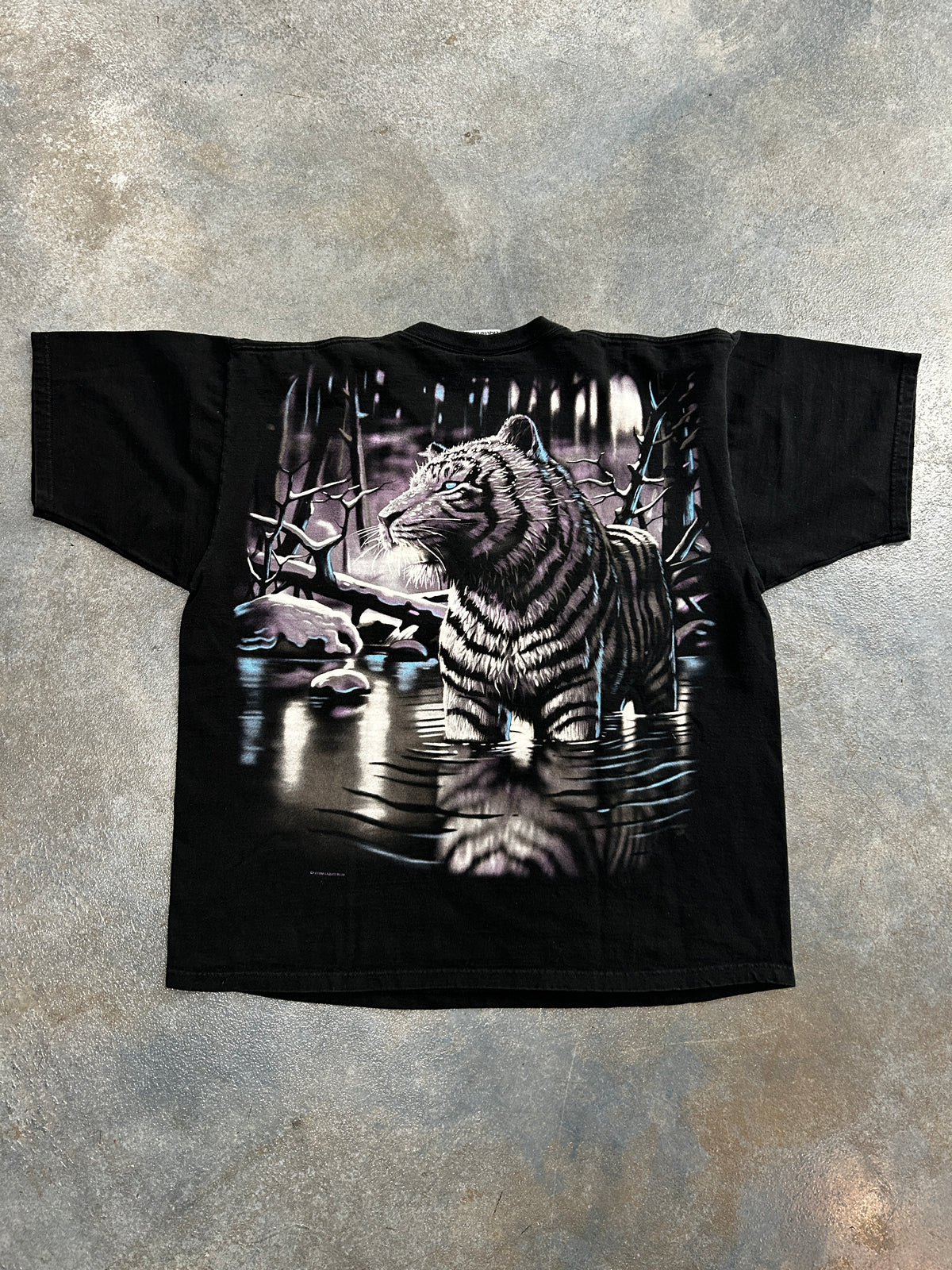 Vintage 1998 Liquid Blue White Tiger T Shirt Double Sided Graphic Men XL (SC) B66