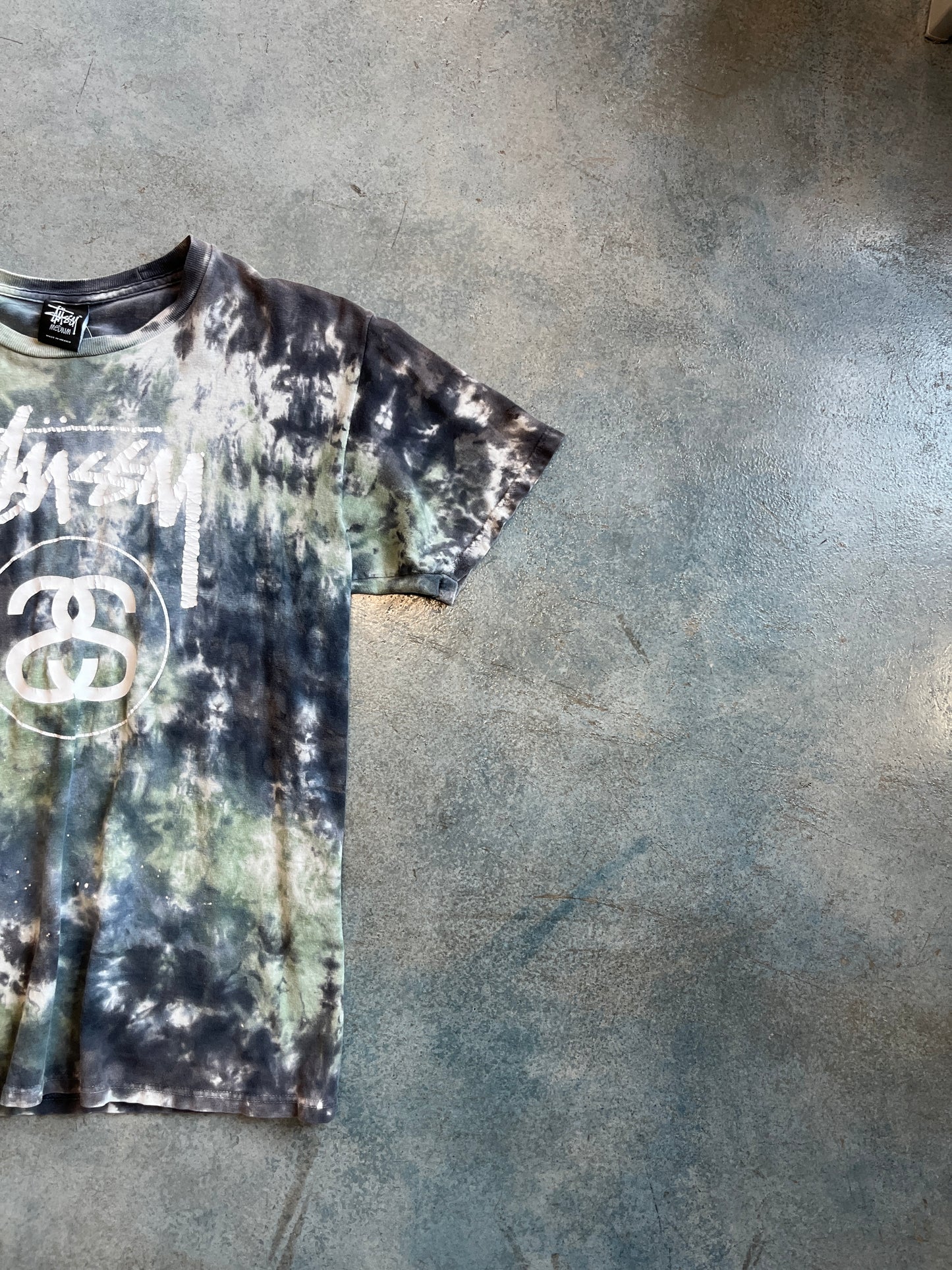 Vintage Stussy Tee Green and Blue Tie Dye OTF