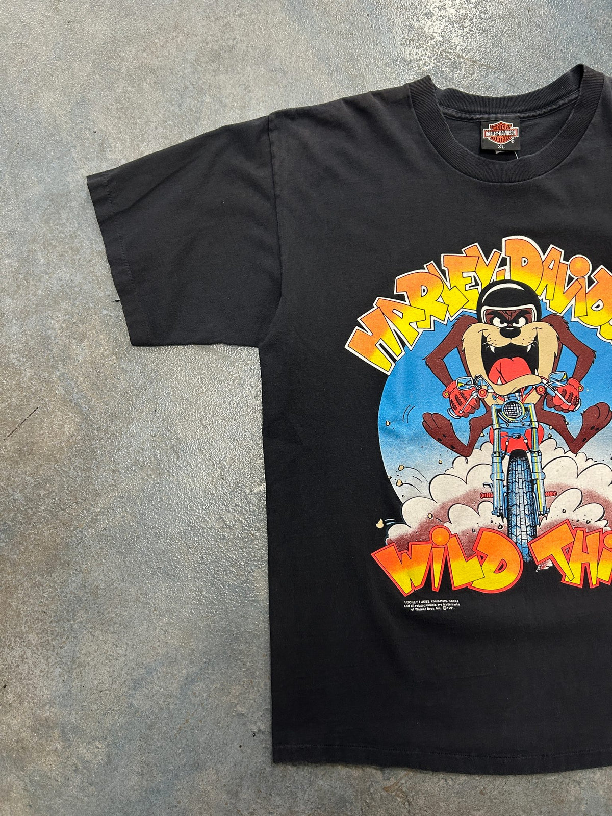 Vintage Looney Tunes 1991 Harley Davidson Tasmanian Devil "Wild Things" Black Tee