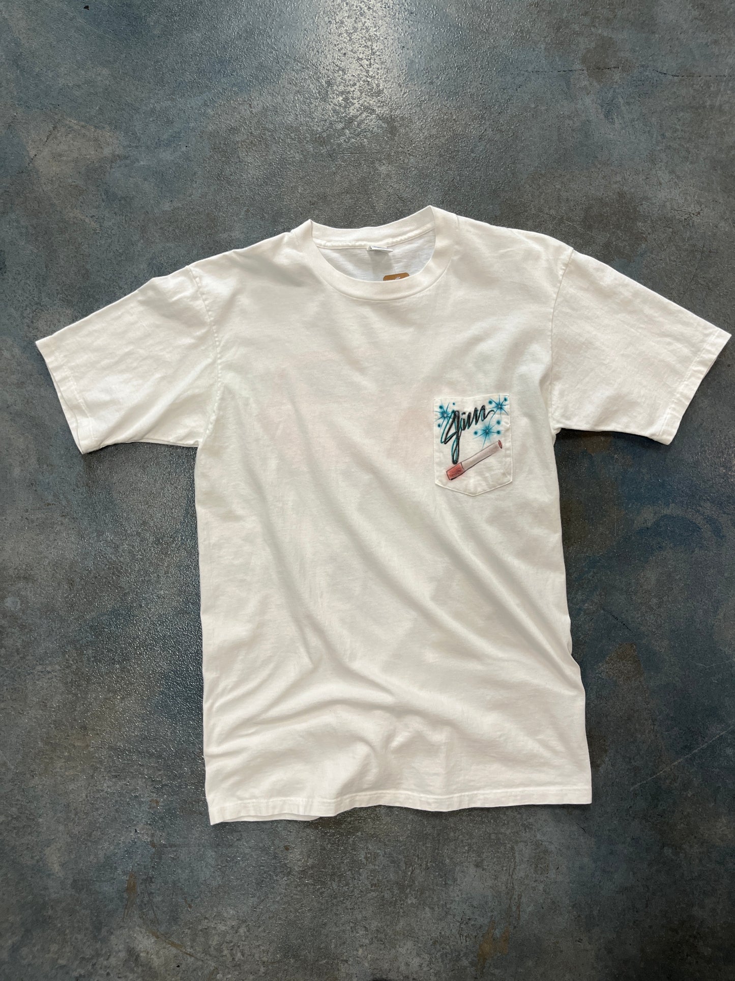 Vintage Jim Ciggarete On front pocket white T-Shirt OTF