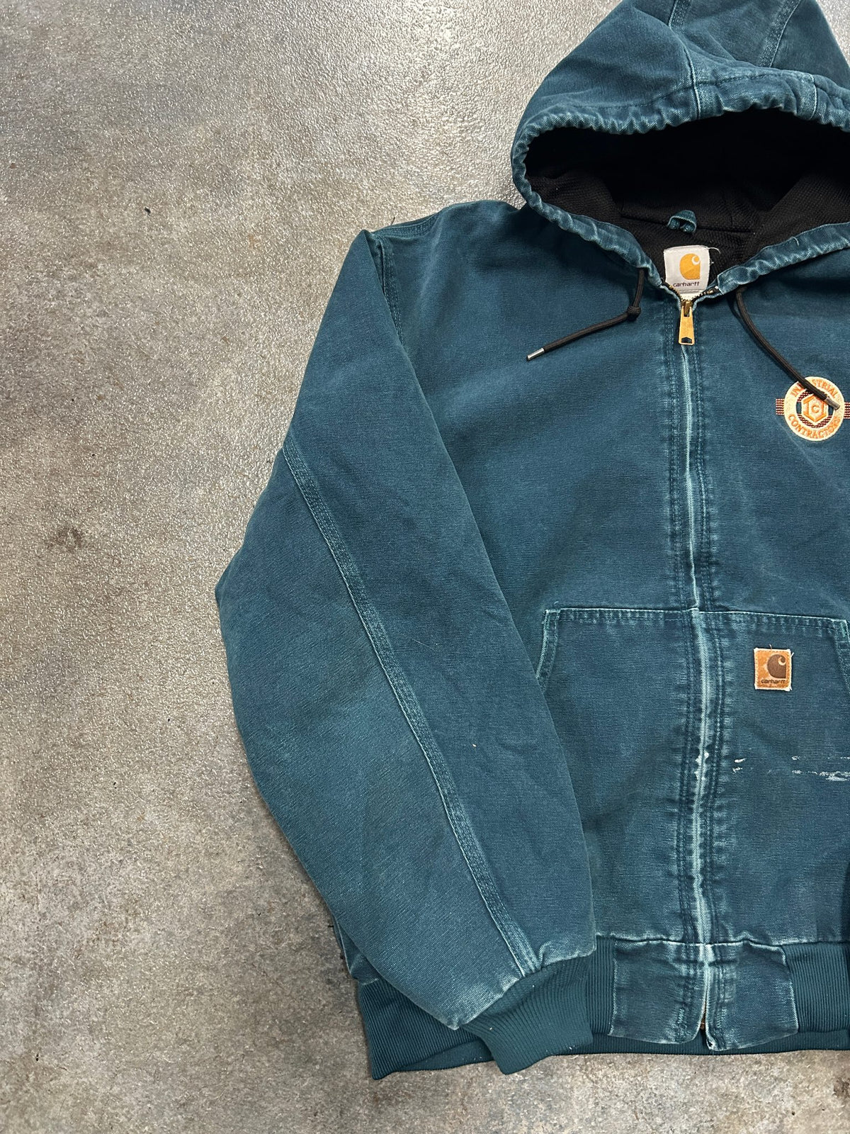 Vintage Carhartt Made In Mexico Teal Jacket Industrial Construction Patch