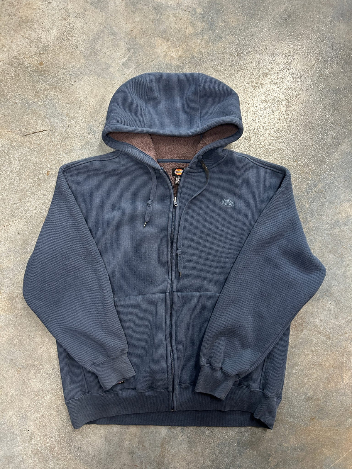 Vintage Dickies Waffle Knit Sherpa Lined Zip up Hoodie Jacket Mens XL Blue Heavyweight