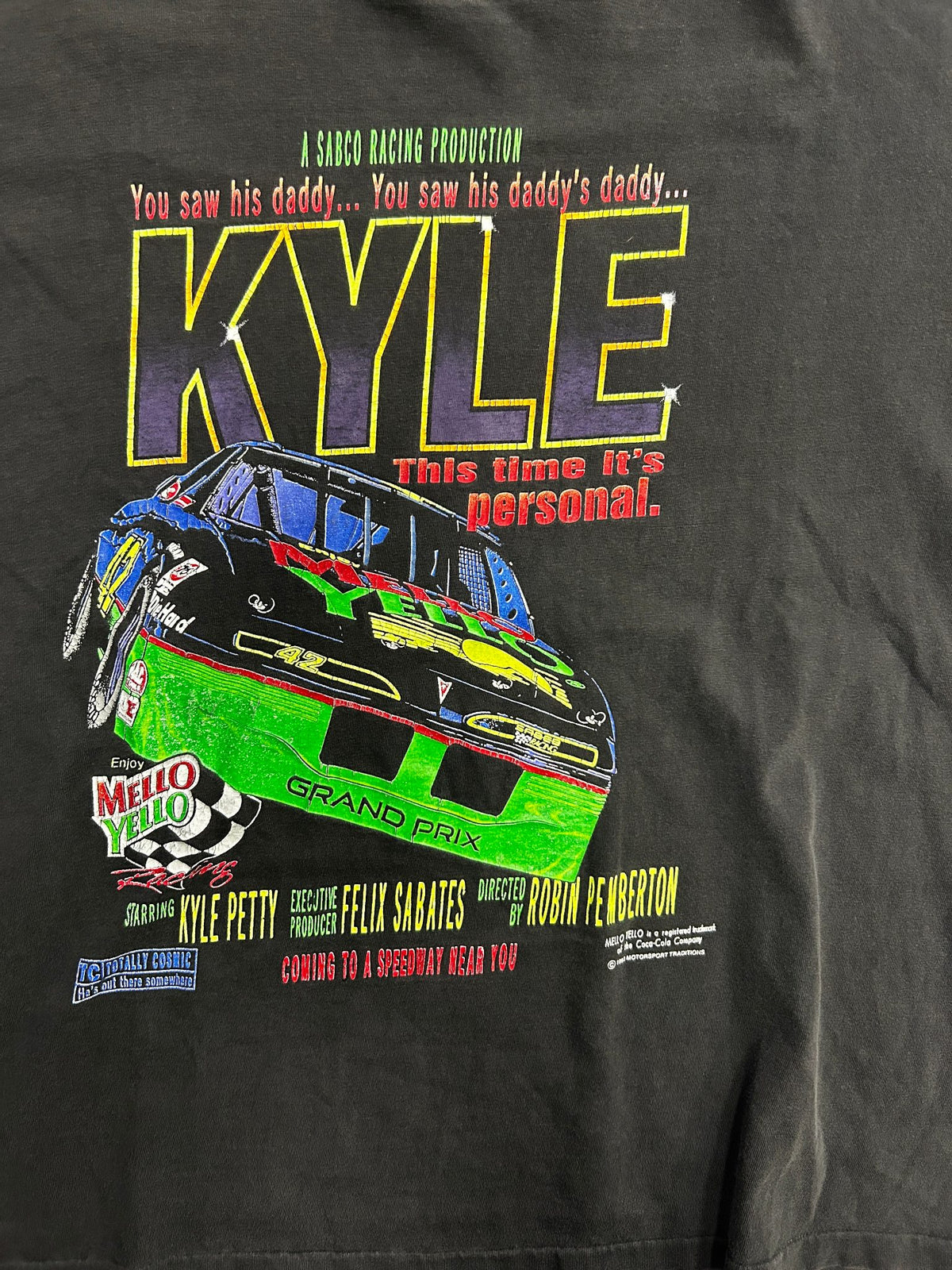 Vintage 1993 Kyle Petty #42 Mello Yello NASCAR Racing Black Tee