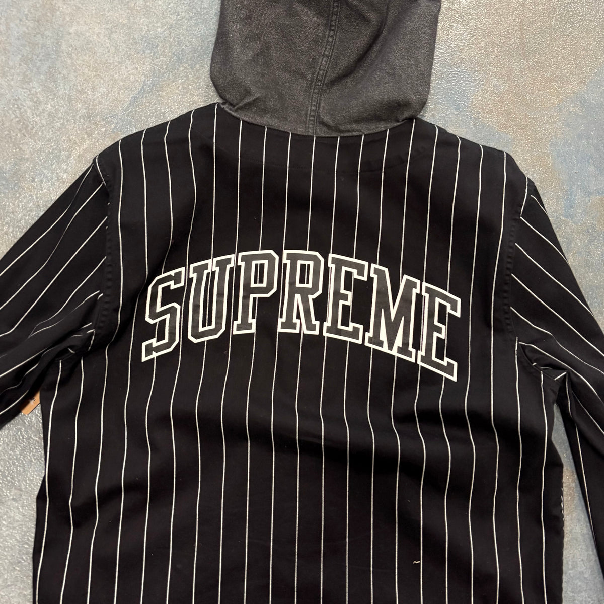 Supreme Baseball Shirt Pinstripe Jersey Hoodie Black White