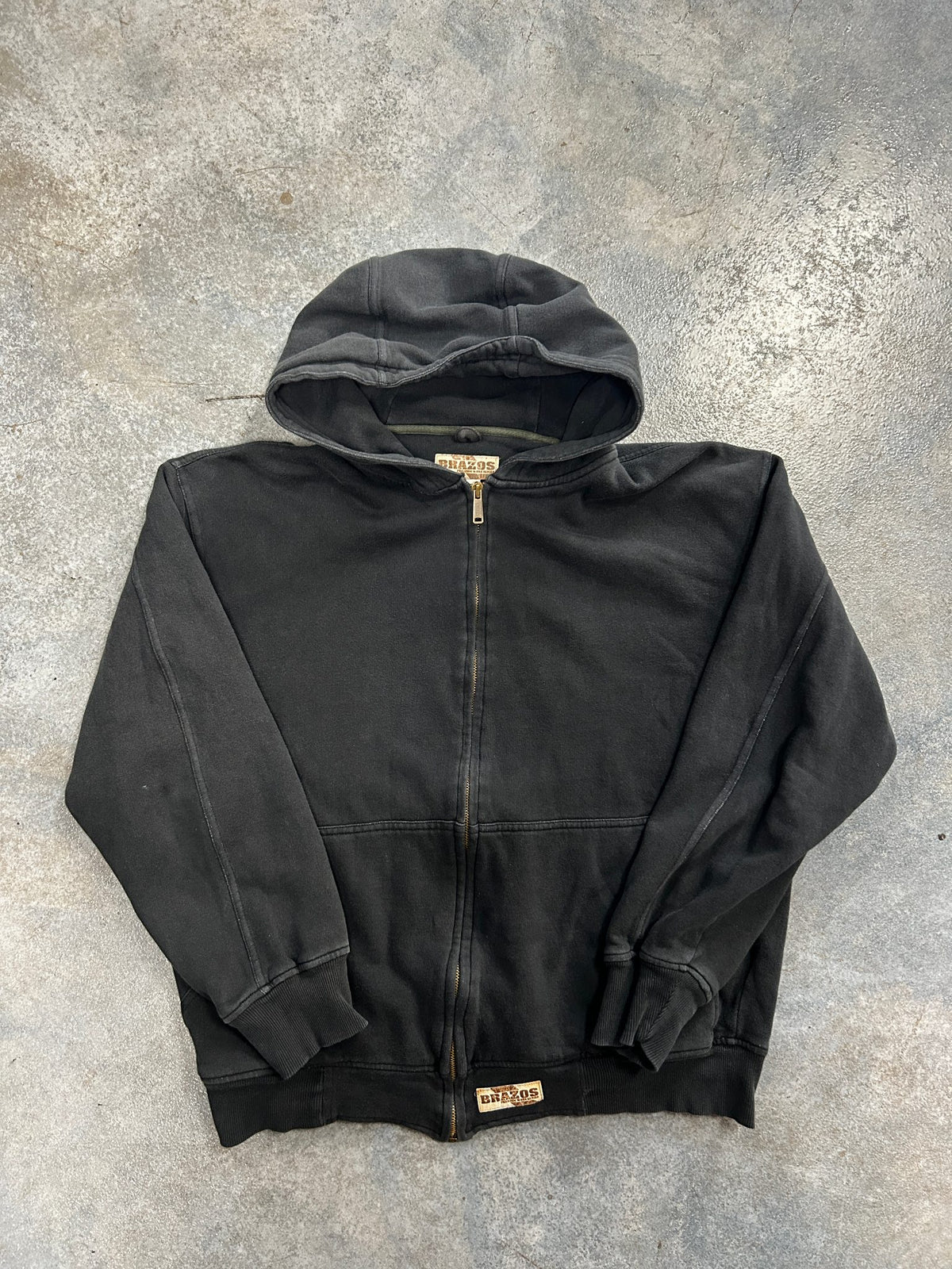 Vintage Brazos Thermal Green Lining Black Zip Up
