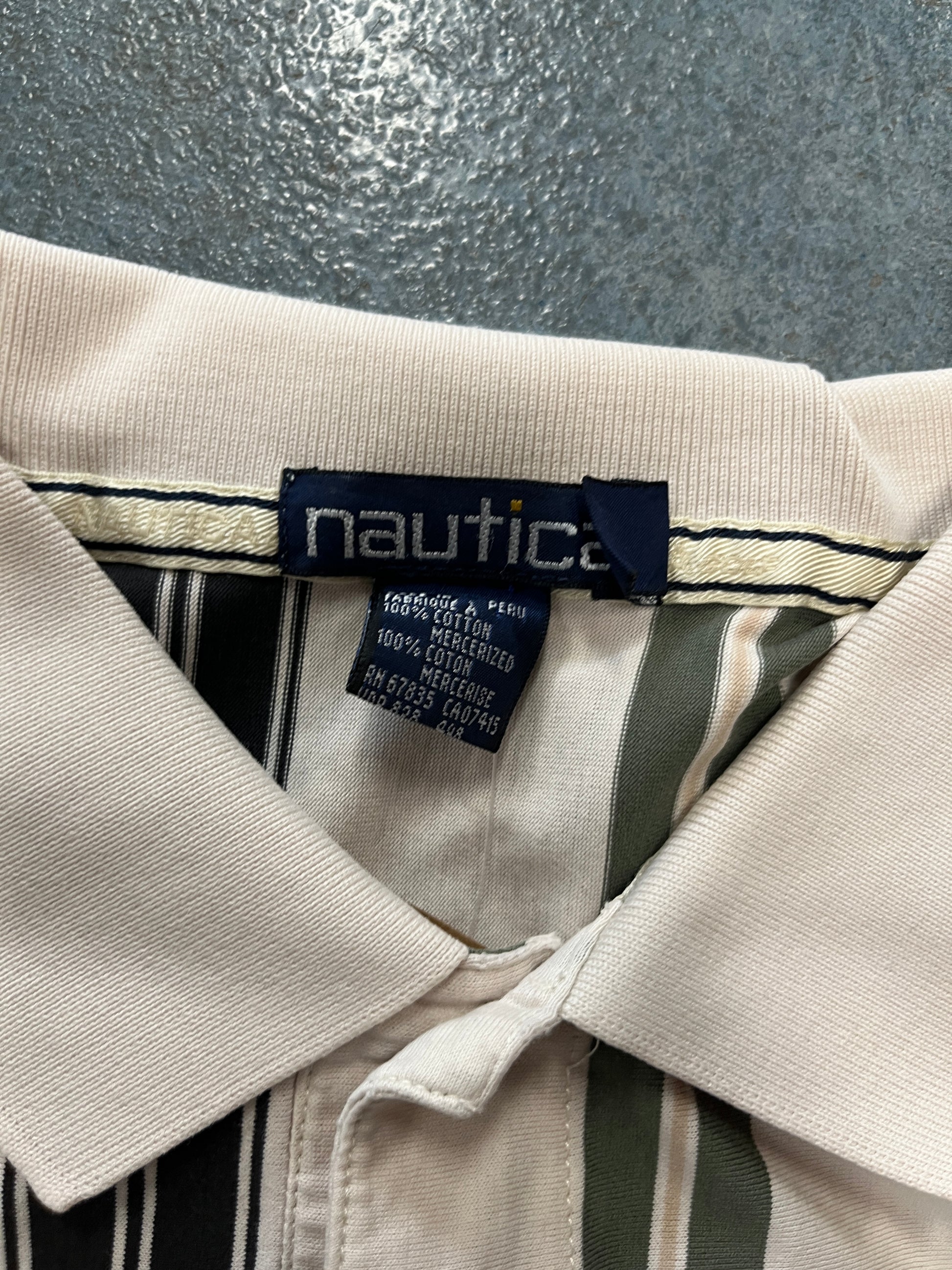 Nautica white black green striped button up shirt OTF