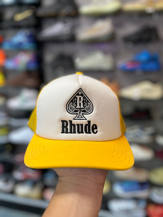 Rhude Yellow White Trucker Hat OTF