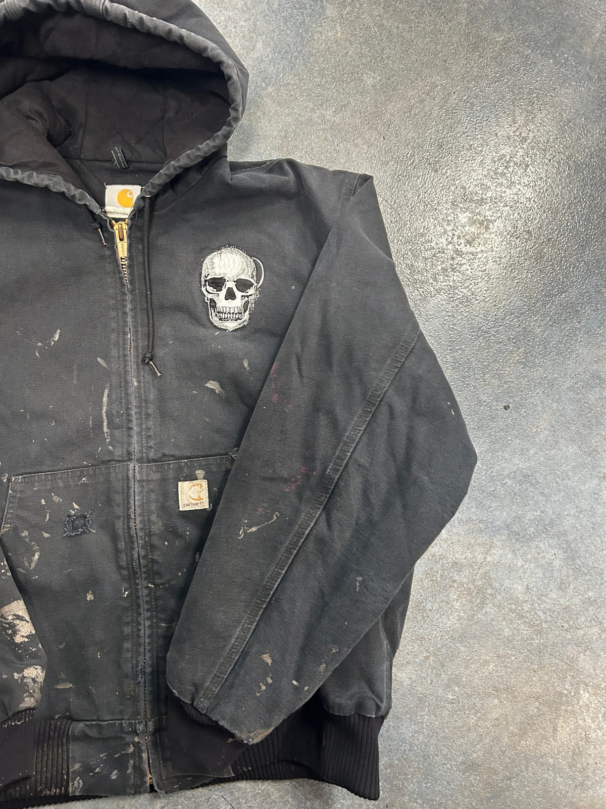 Vintage Carhartt Black Jacket Skull Patch Made In Mexico