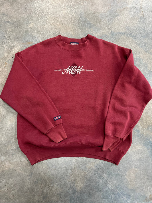 Vintage Jansport Southwest Missouri State "MOM" Pullover Burgundy