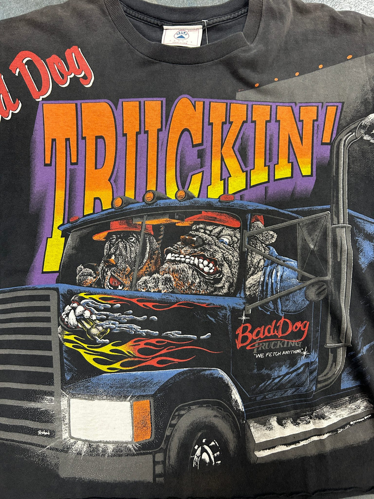 Vintage 1990s Bad Dog Trucking Big Print Black Tee