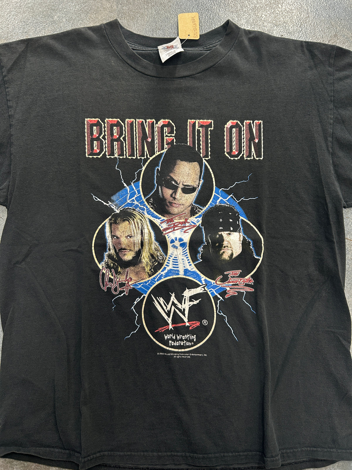 Vintage 2000 WWF "Bring It On" The Rock, Undertaker, Chris Jericho Black Tee B62