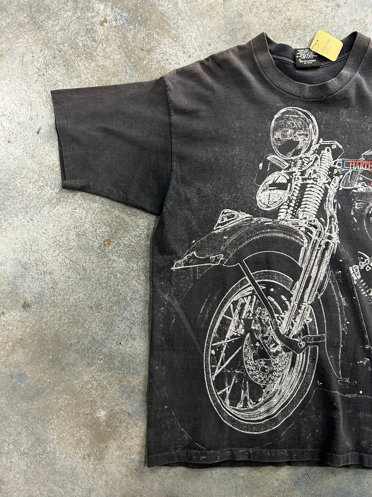 Vintage 1992 Harley Davidson Big Bike All over Print Black Tee