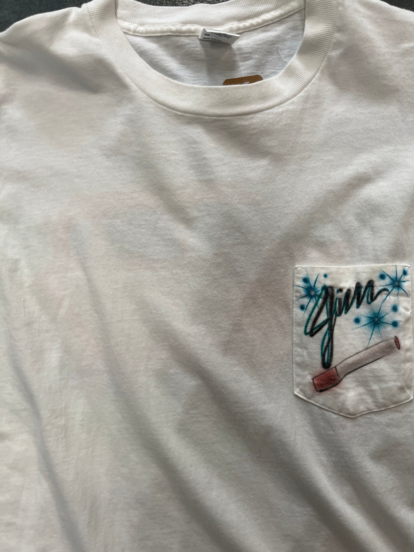 Vintage Jim Ciggarete On front pocket white T-Shirt OTF