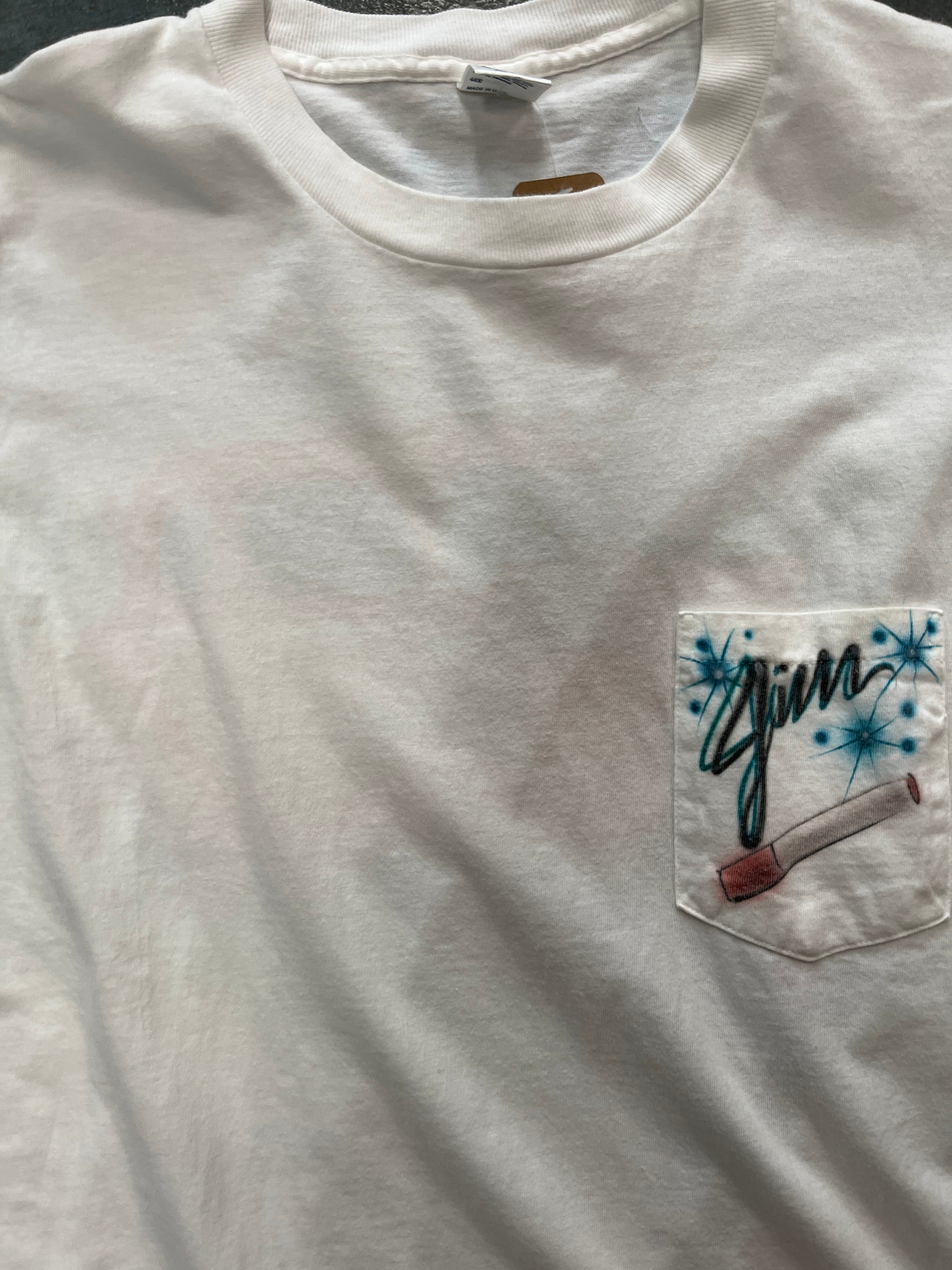 Vintage Jim Ciggarete On front pocket white T-Shirt OTF