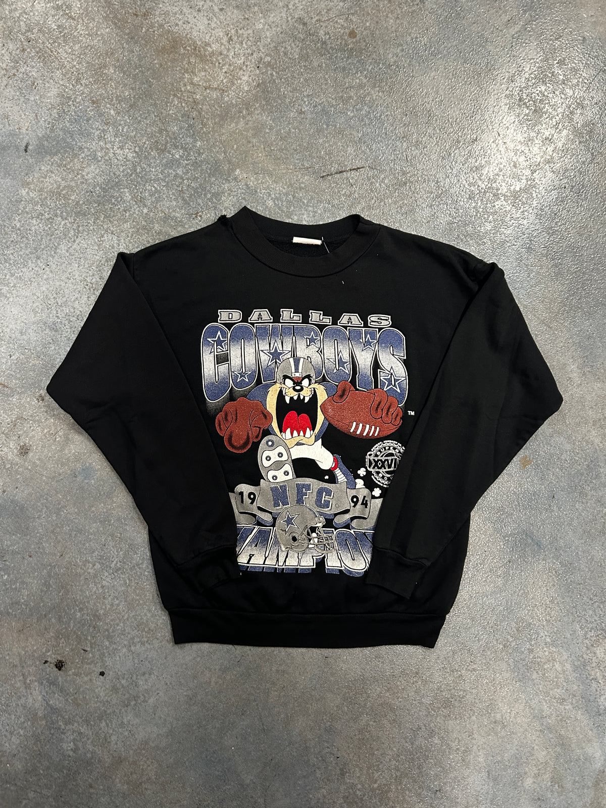 VTG Dallas Cowboys Taz Looney Tunes 1994 Black Pullover Champions Black