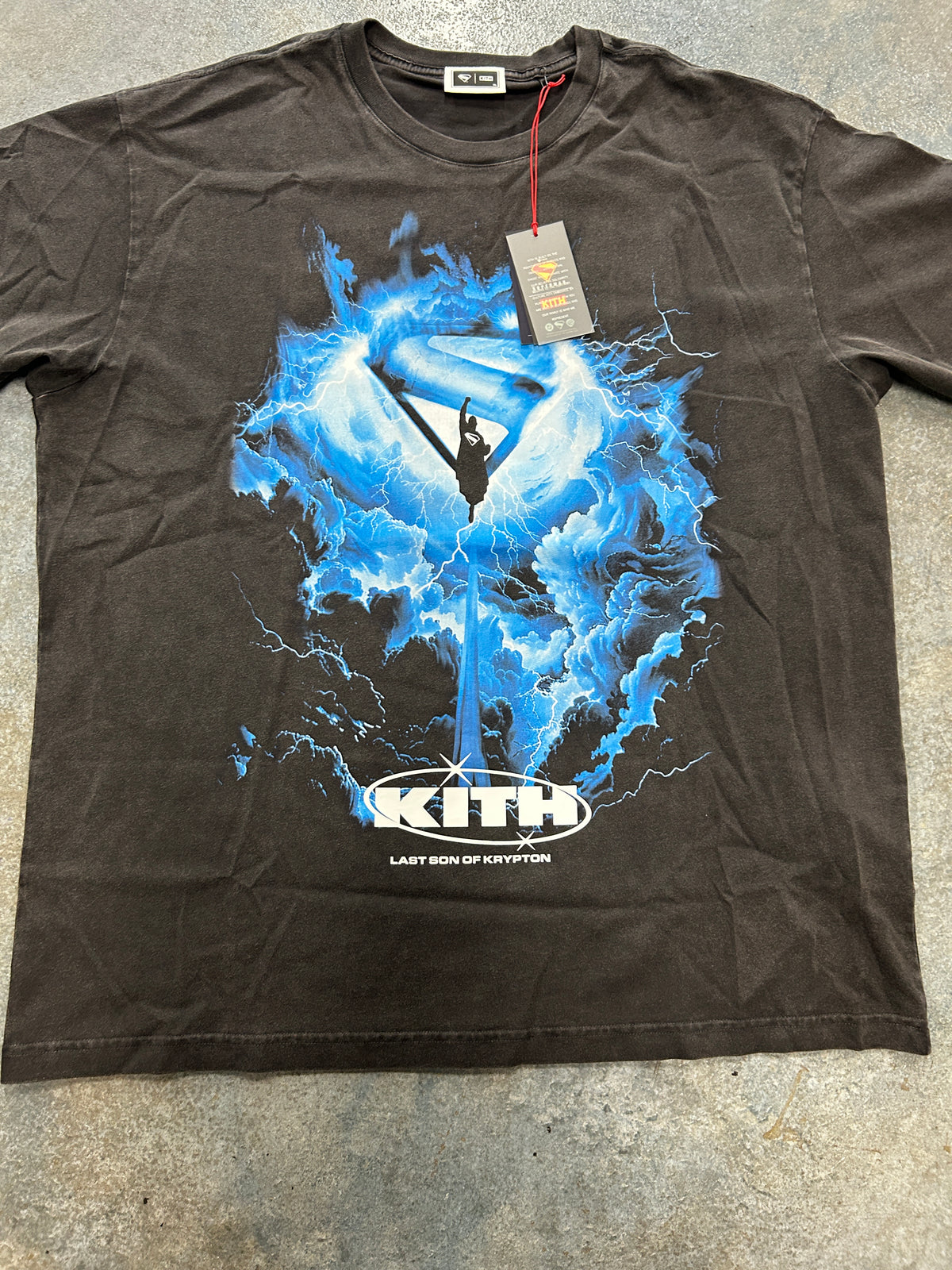 Kith x Superman 2025 Movie Lightning Vintage Black Tee