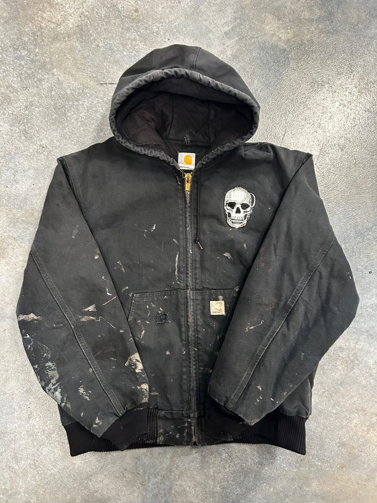 Vintage Carhartt Black Jacket Skull Patch Made In Mexico
