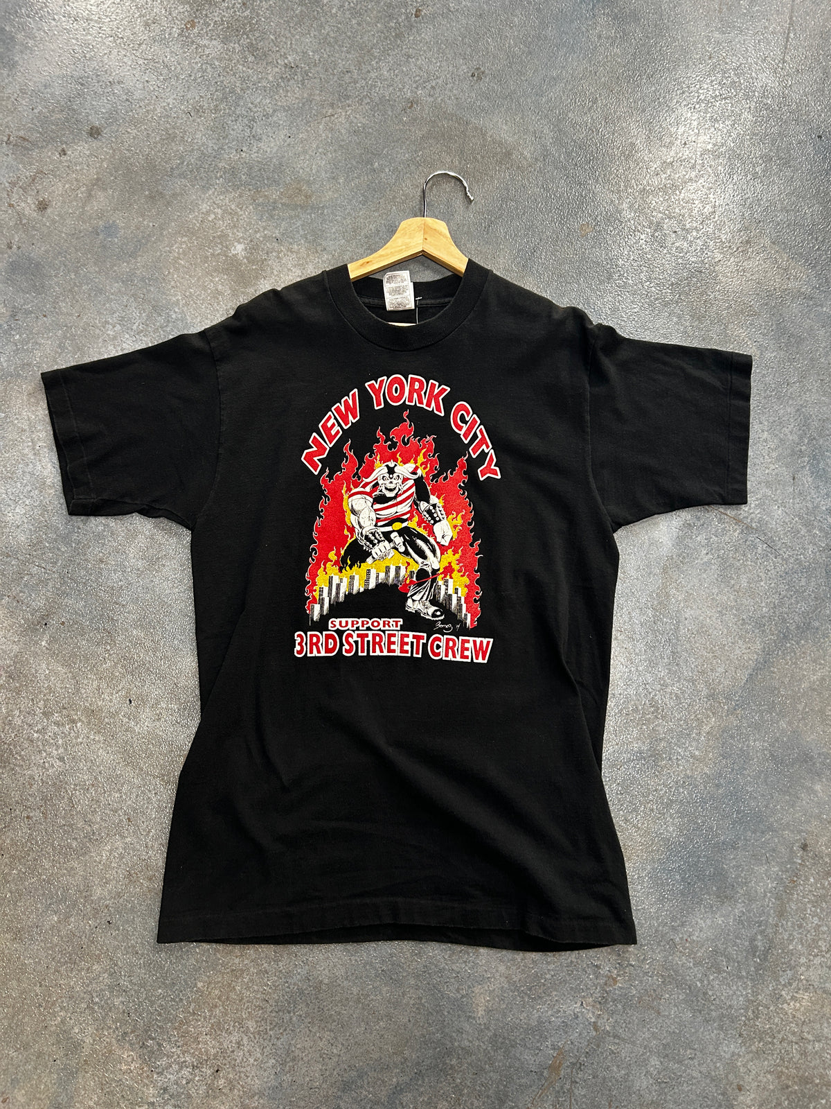 VINTAGE NYC 3RD STREET CREW FLAME BLACK TEE