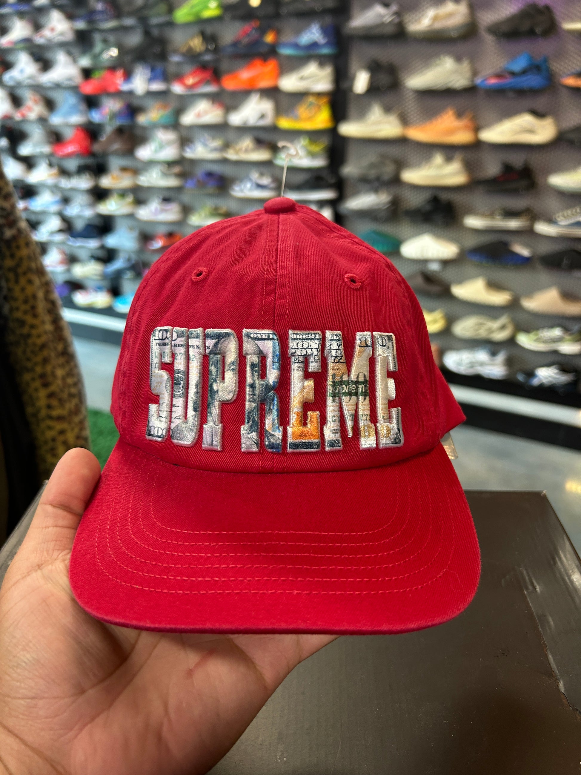 Supreme Embroidered Money Logo 6-Panel Hat Red (N. C.)