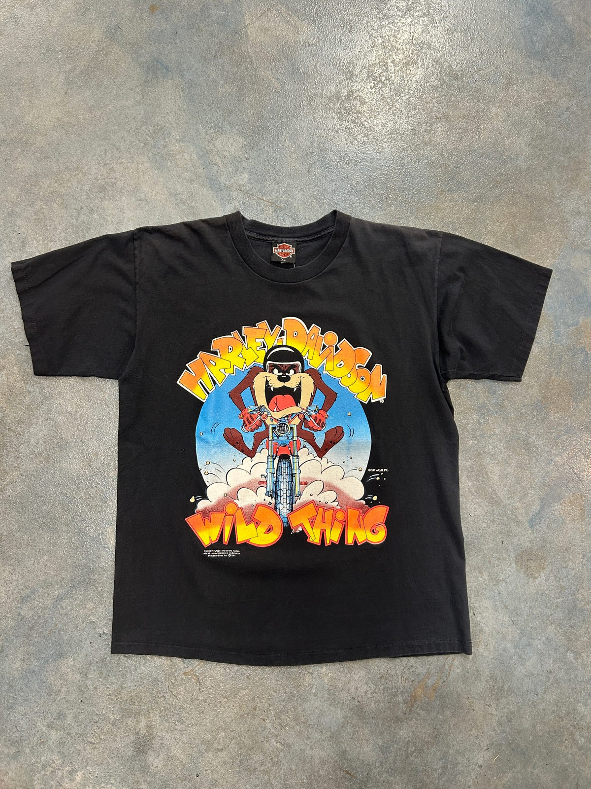 Vintage Looney Tunes 1991 Harley Davidson Tasmanian Devil "Wild Things" Black Tee