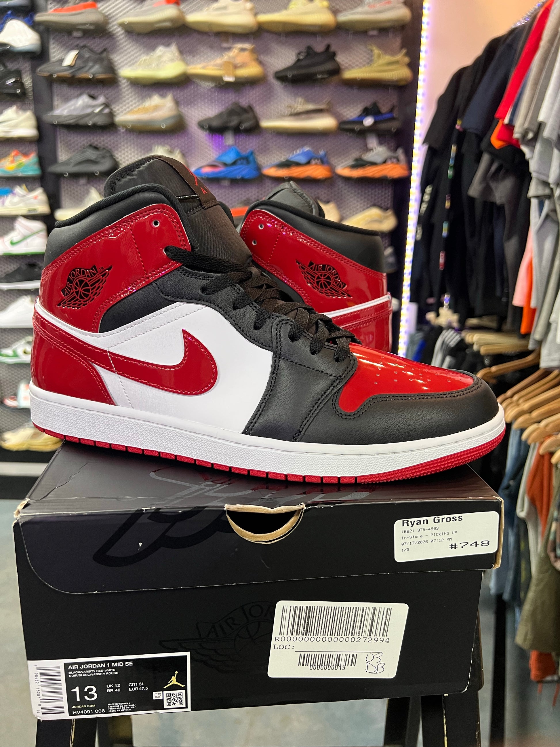 Jordan 1 Mid SE Patent Bred Toe