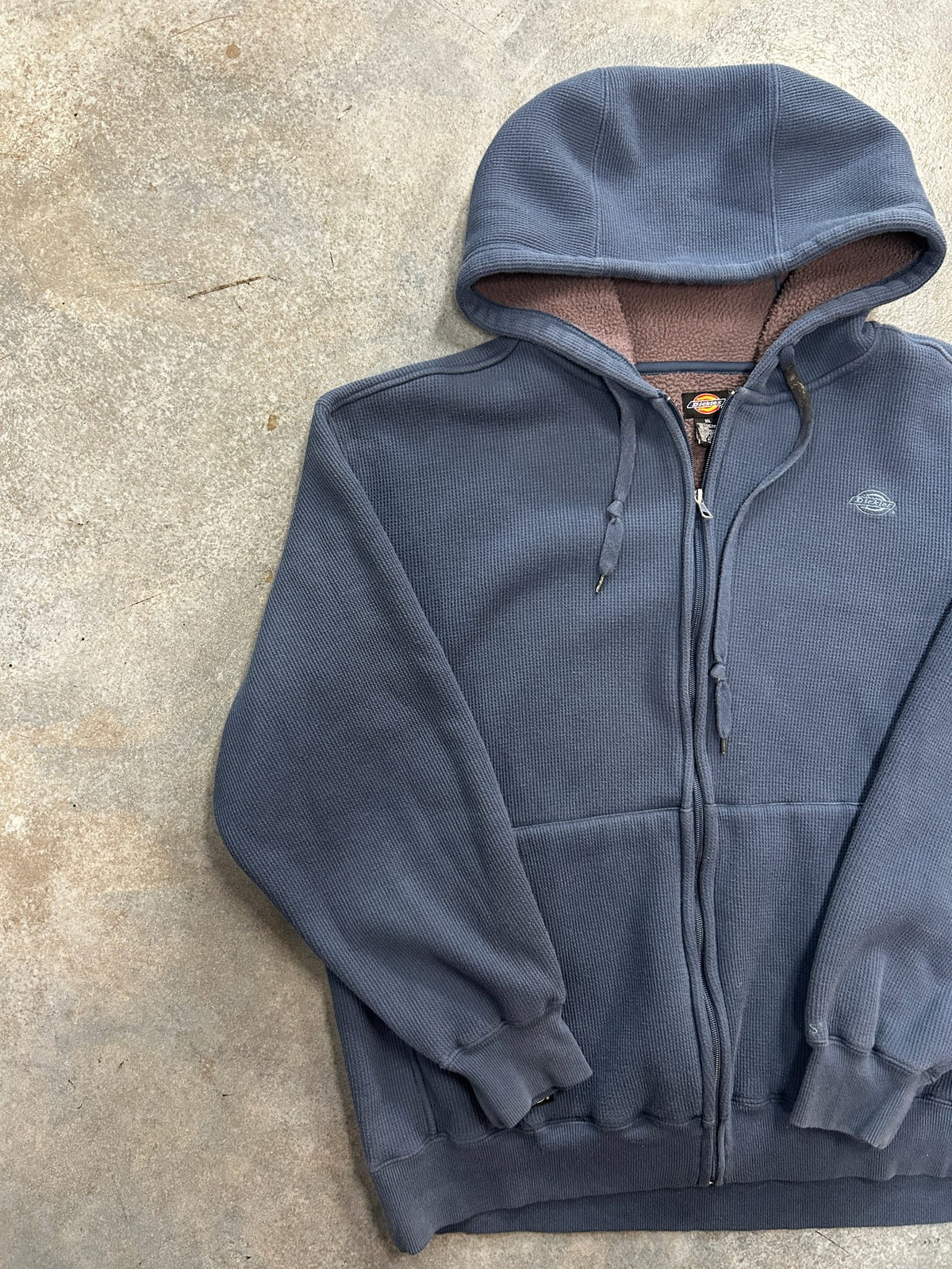 Vintage Dickies Waffle Knit Sherpa Lined Zip up Hoodie Jacket Mens XL Blue Heavyweight