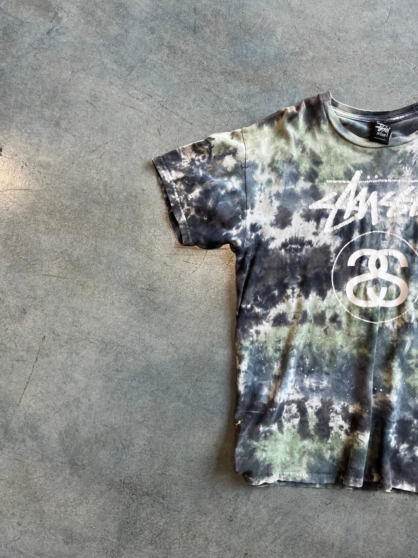 Vintage Stussy Tee Green and Blue Tie Dye OTF