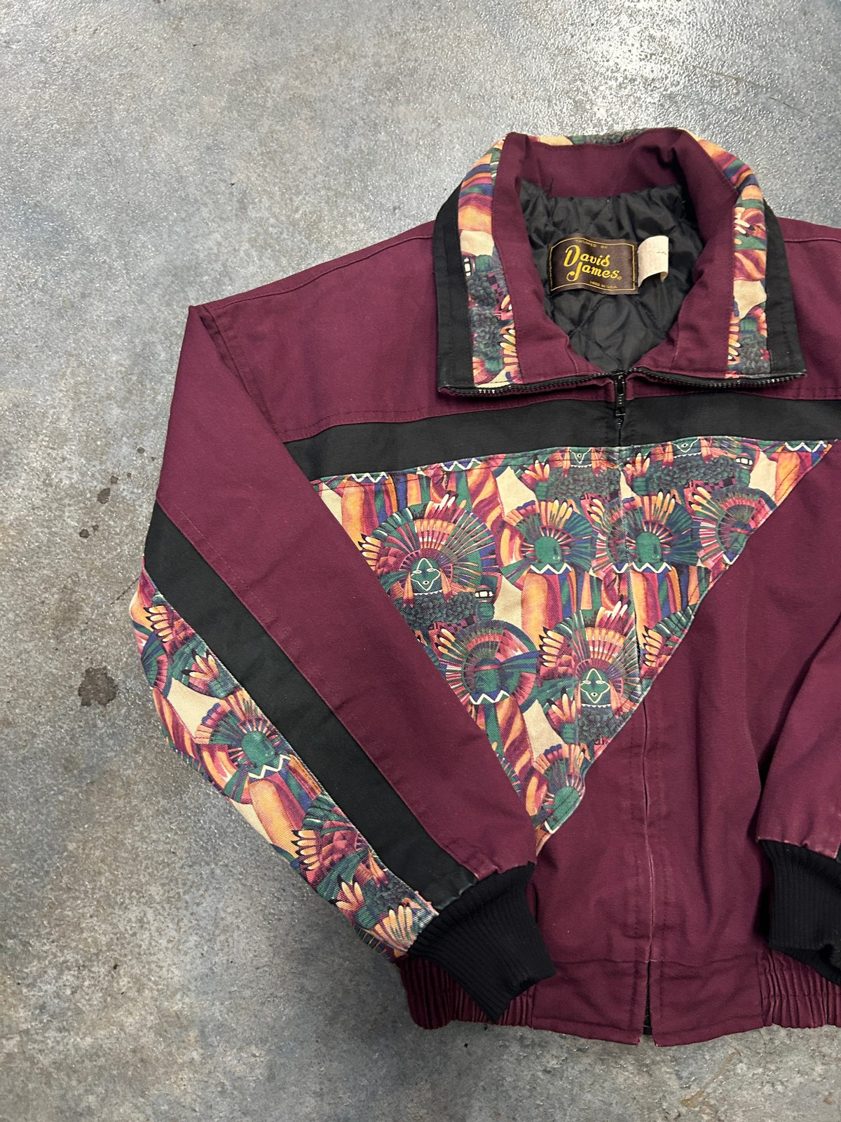 Vintage David James Maroon/Black Southwestern Aztec-Print Jacket