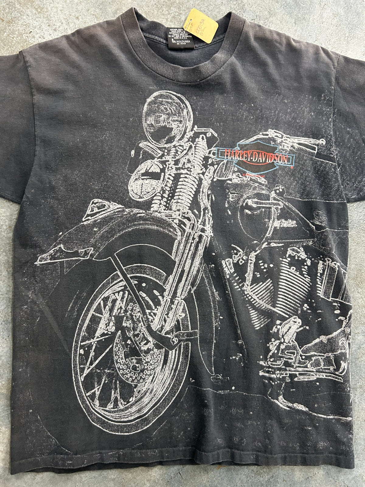 Vintage 1992 Harley Davidson Big Bike All over Print Black Tee