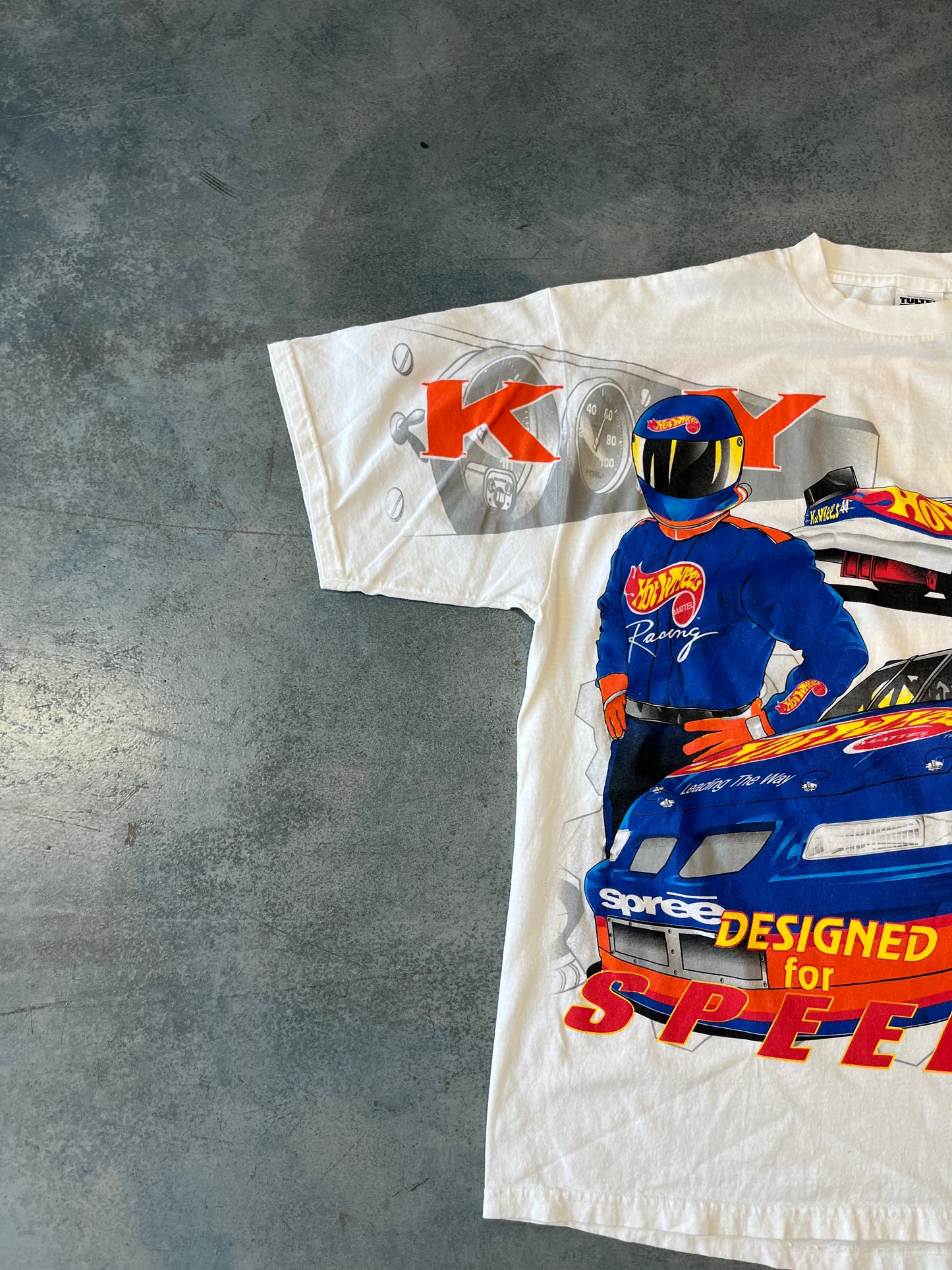 VTG 90's Hot Wheels Nascar White Tee OTF