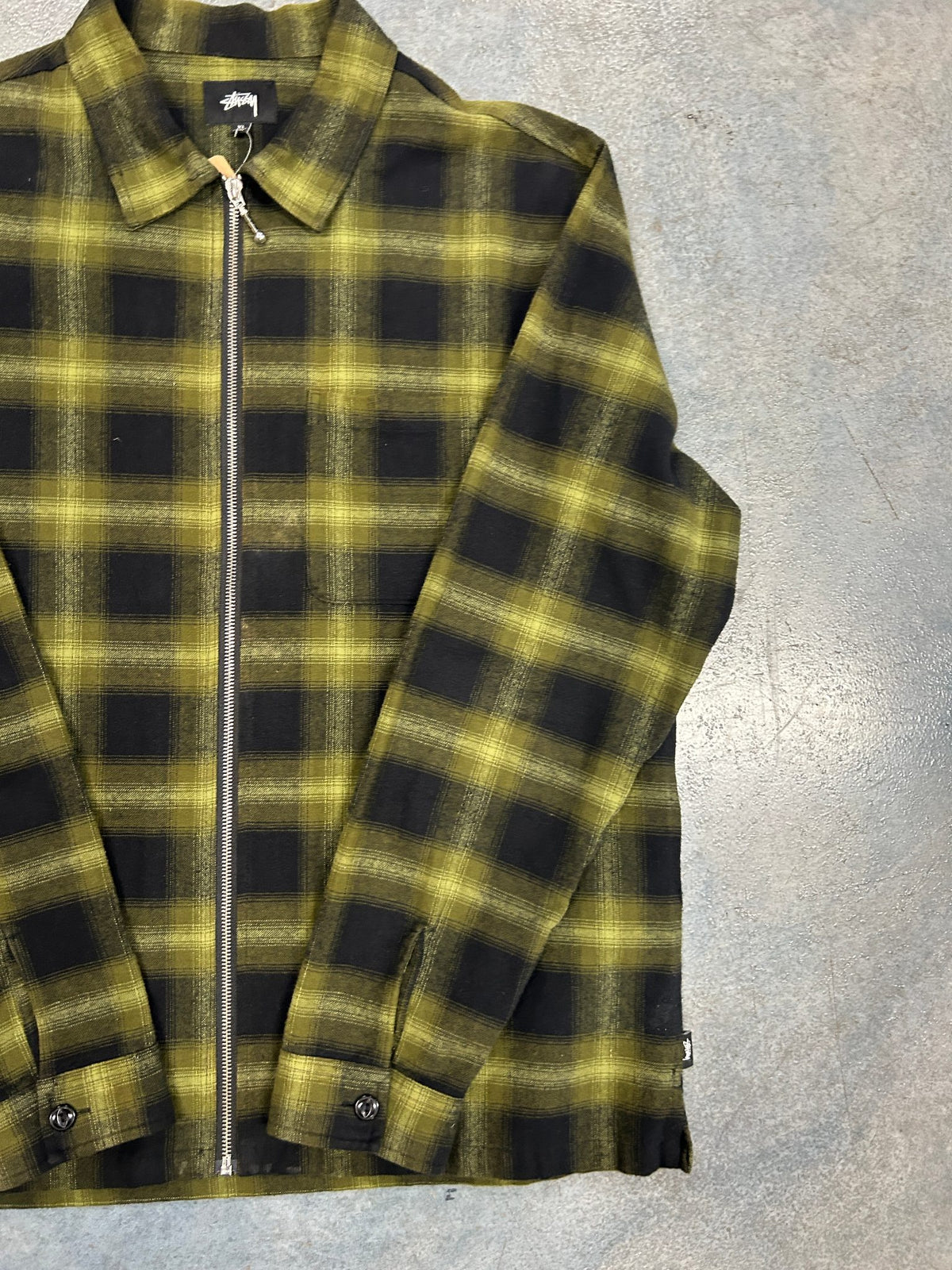 Stussy Green Checkered Zip Up Flannel