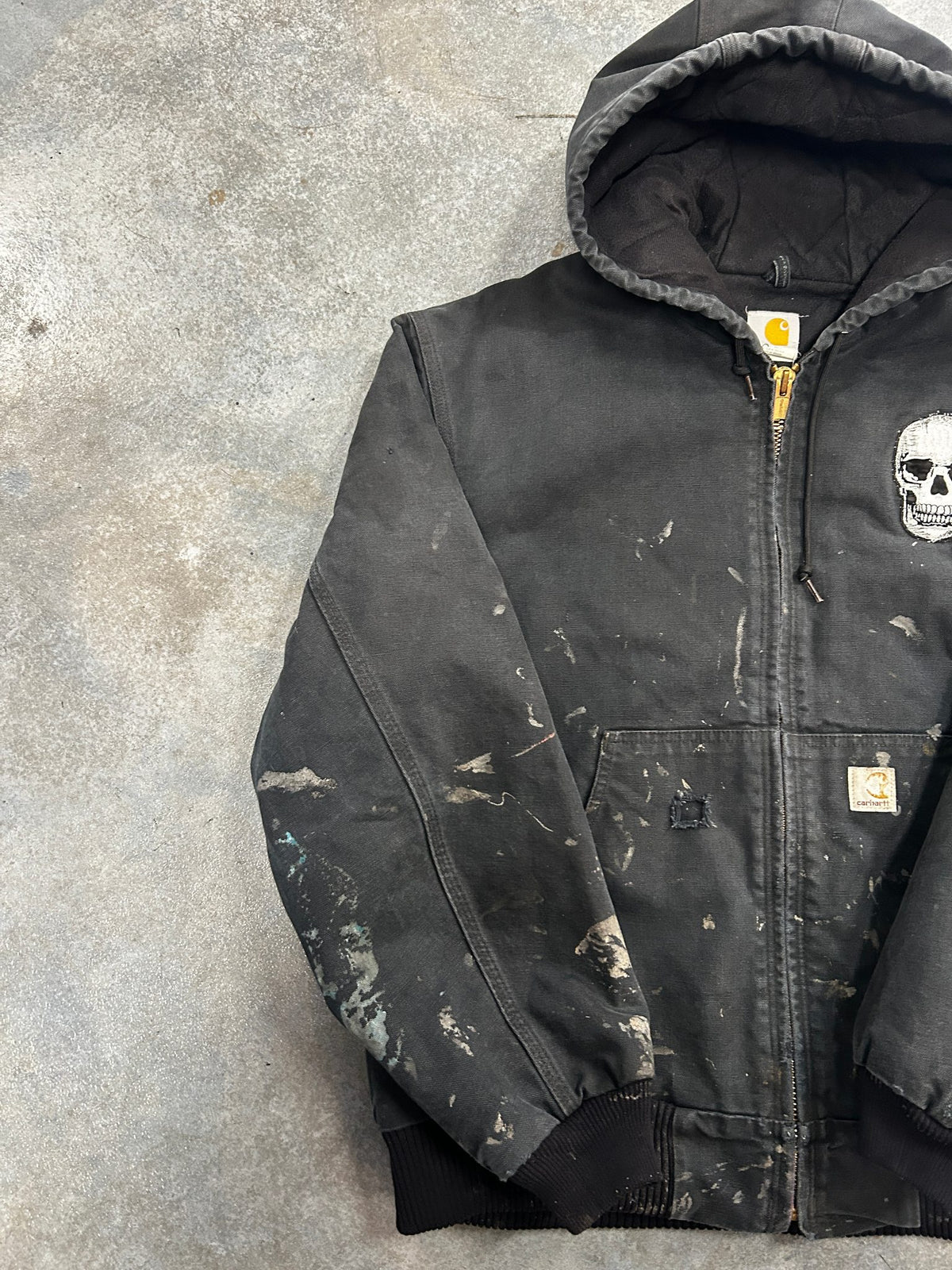 Vintage Carhartt Black Jacket Skull Patch Made In Mexico