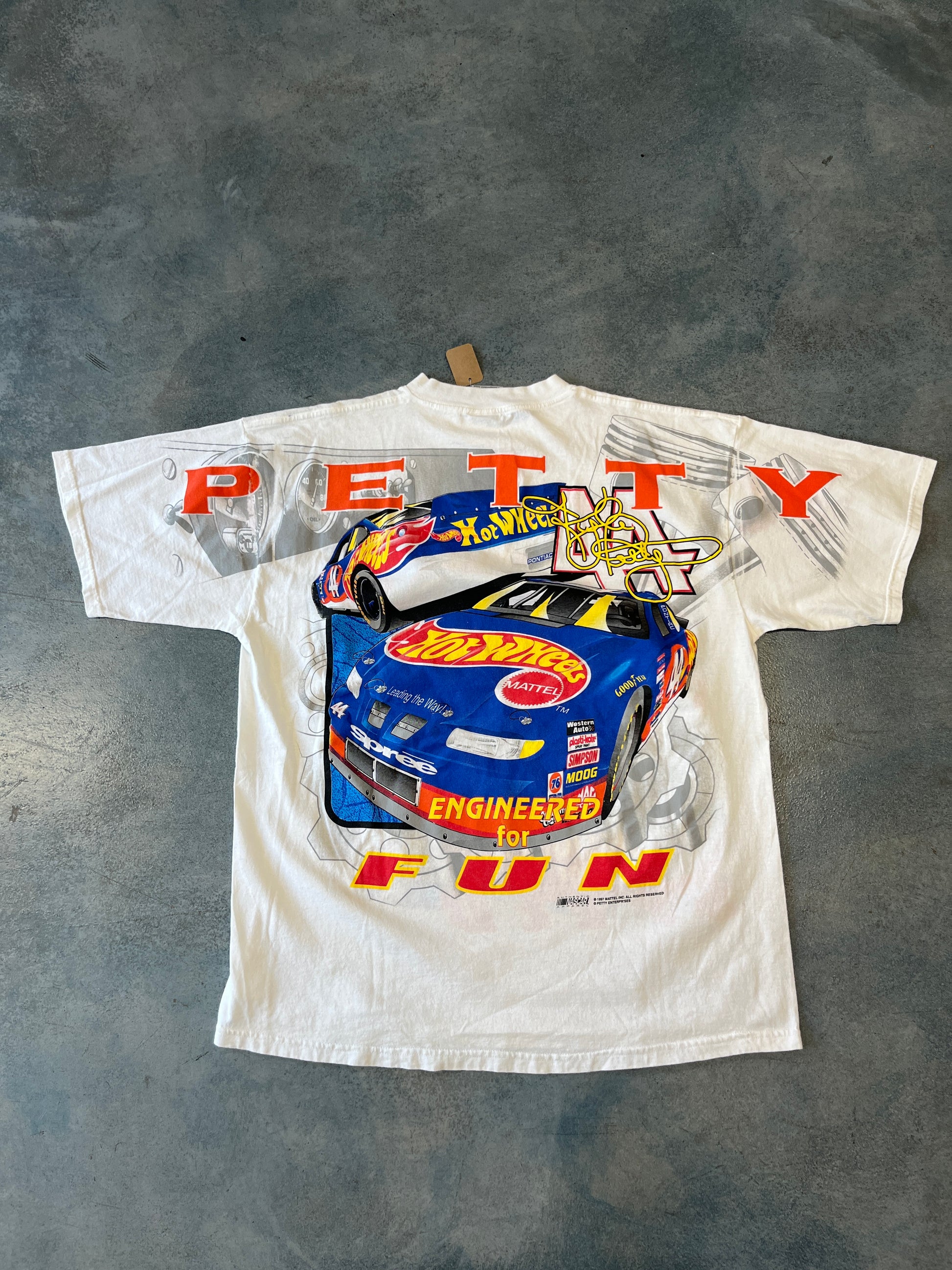 VTG 90's Hot Wheels Nascar White Tee OTF