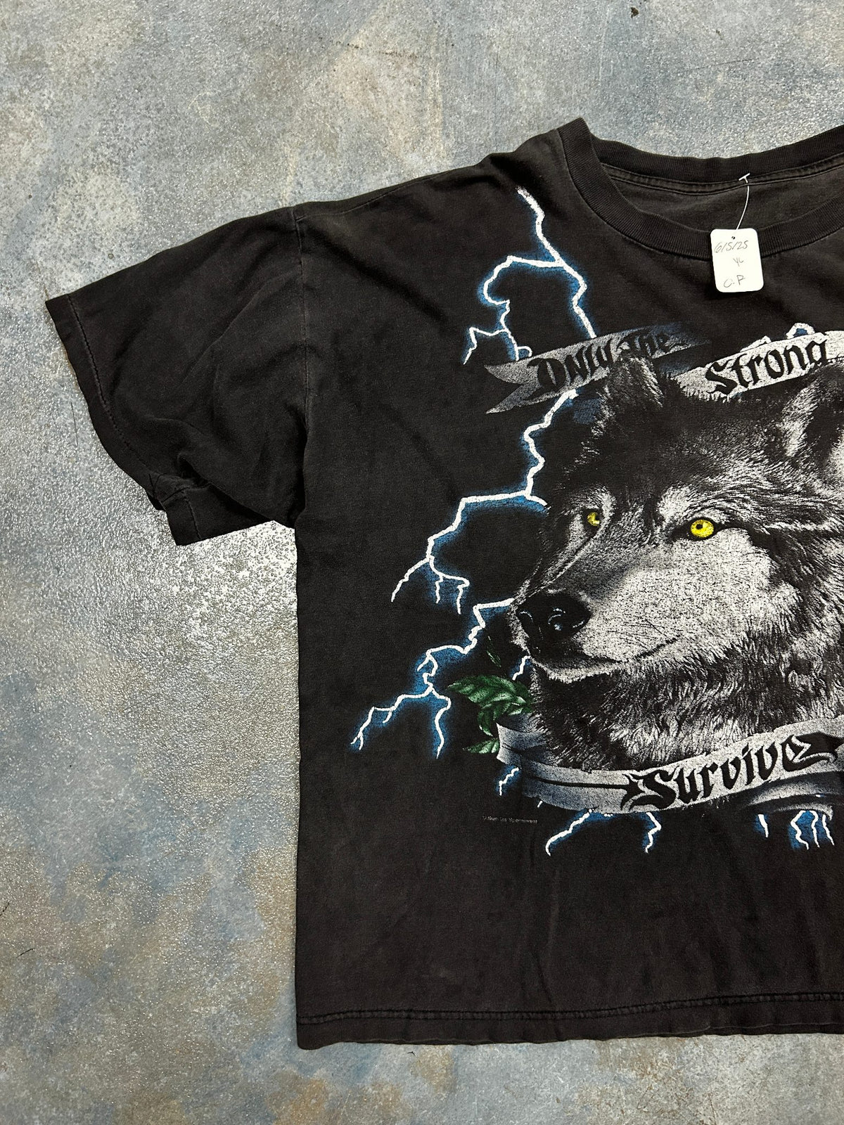 Vintage American Thunder Only the strong Wolf Black Tee