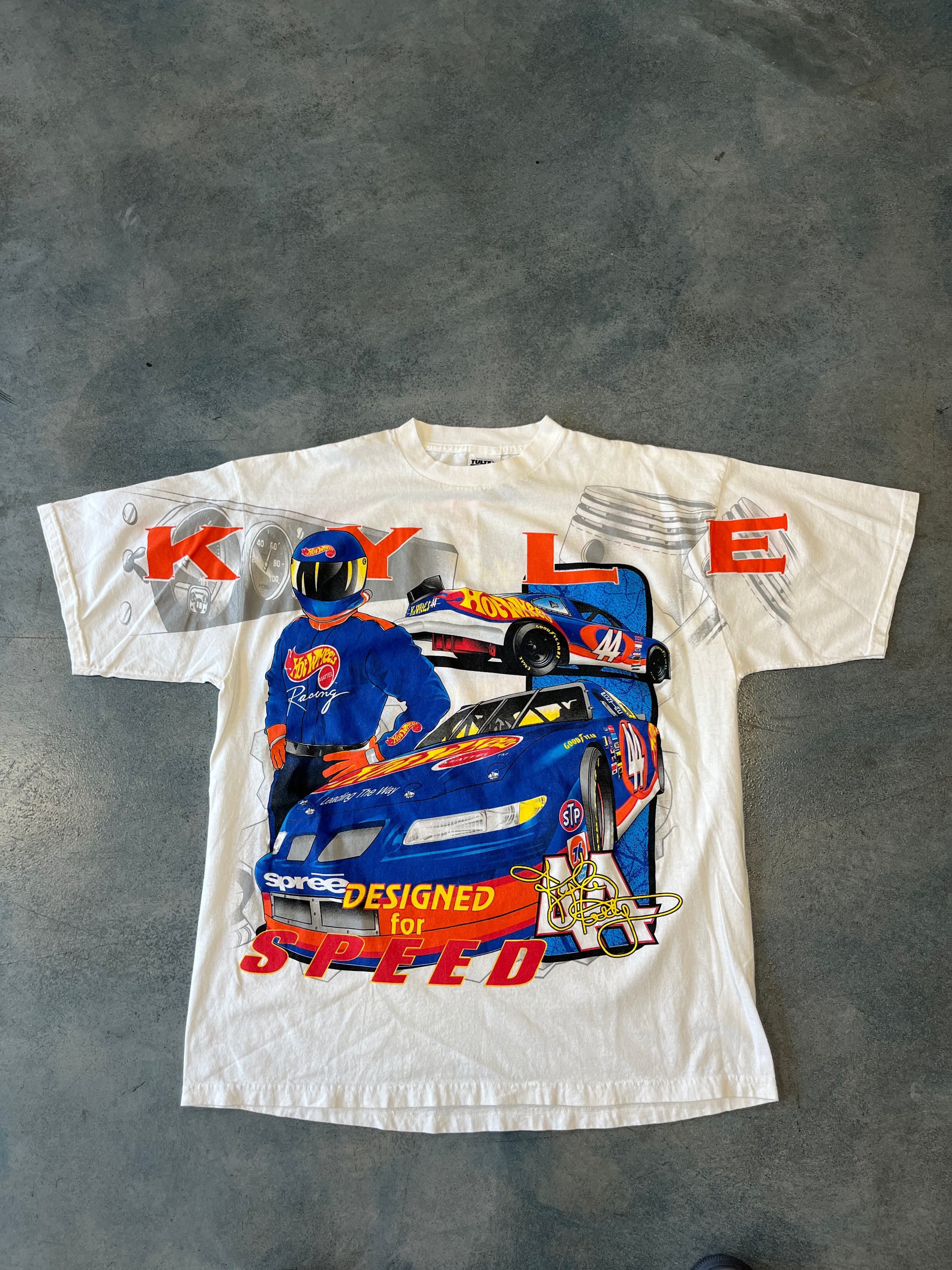 VTG 90's Hot Wheels Nascar White Tee OTF