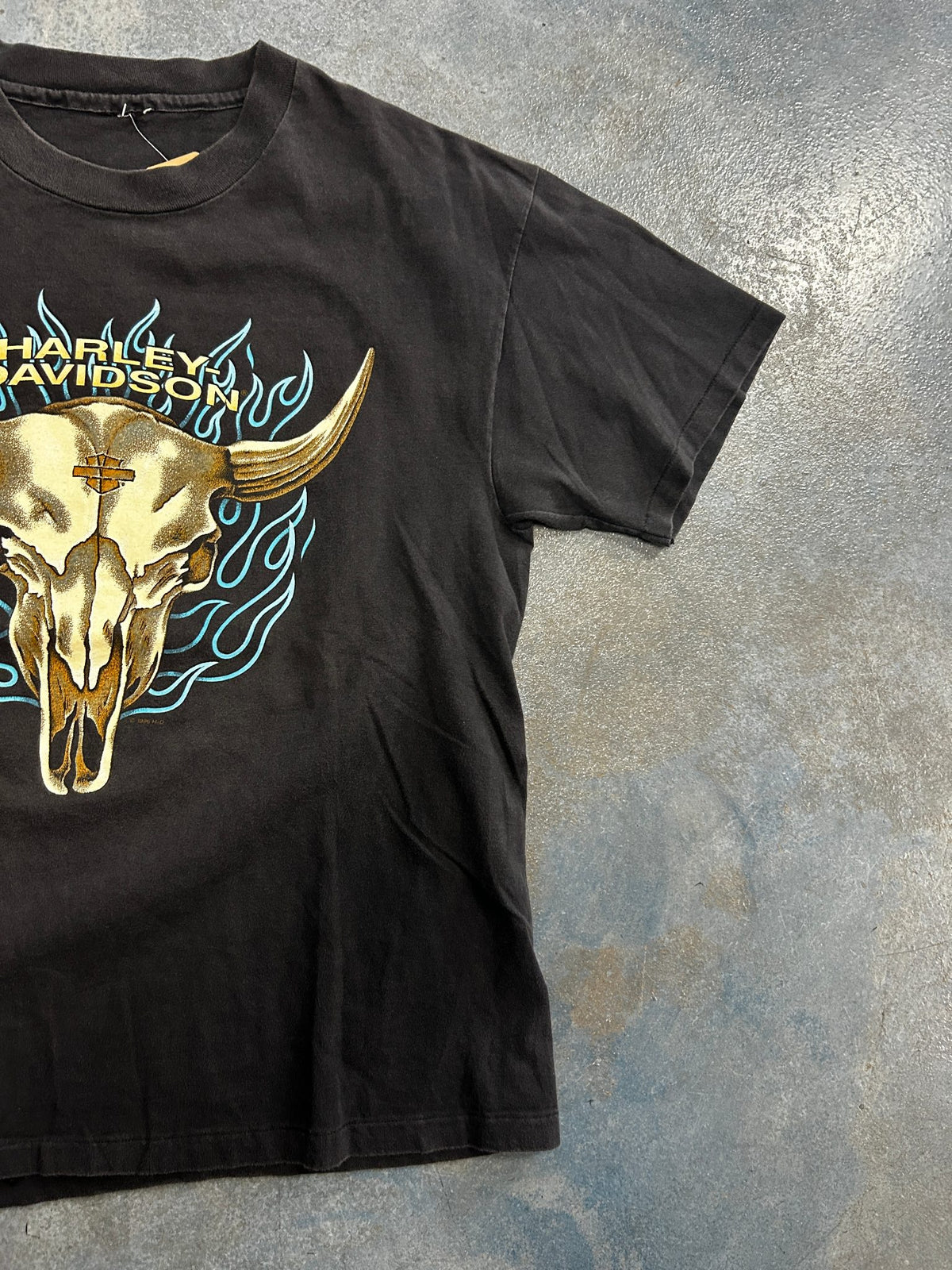 Vintage 1996 Harley Davidson LongHorn Skull Black Tee