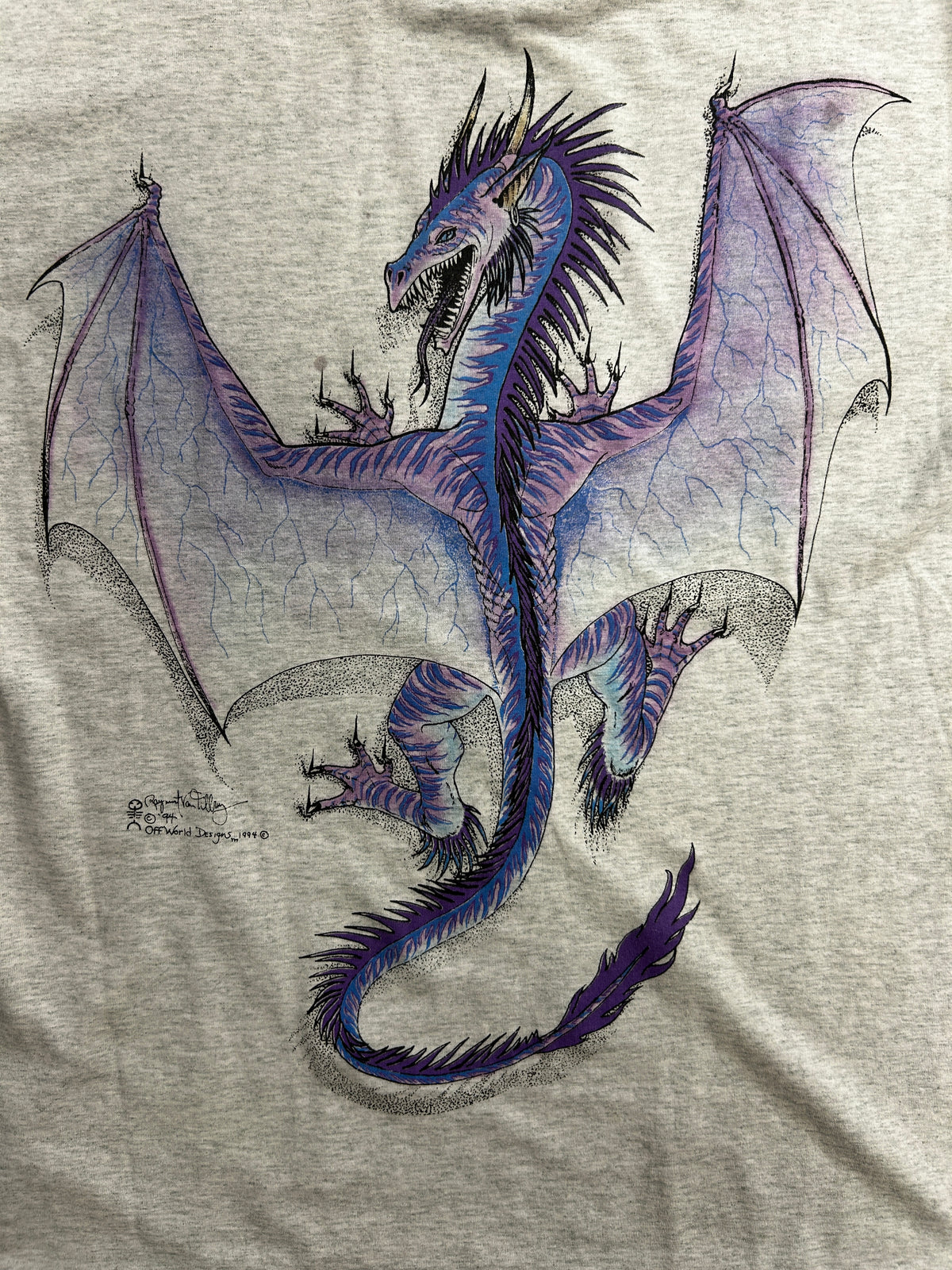 Vintage Off world Design Purple Dragon Gray Tee