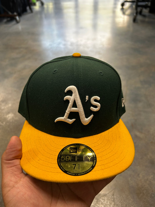Athletics Authentic Collection Home Fitted Green Yellow Hat 7 5/8 (R)