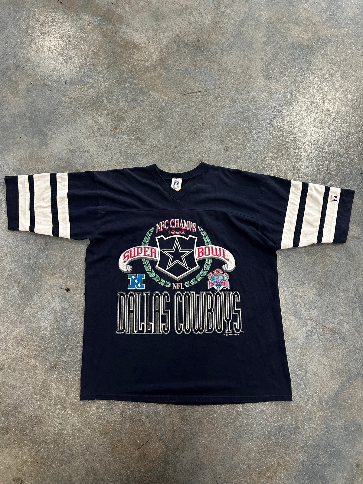 Vintage Logo 7 1992 Dallas Cowboys NFC Champs Superbowl Navy Tee