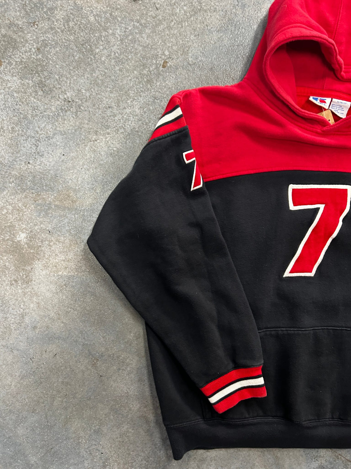 Vintage Russell Athletic Hoodie Sweatshirt Youth Xl 18/20 Red Black Number 7 Racing