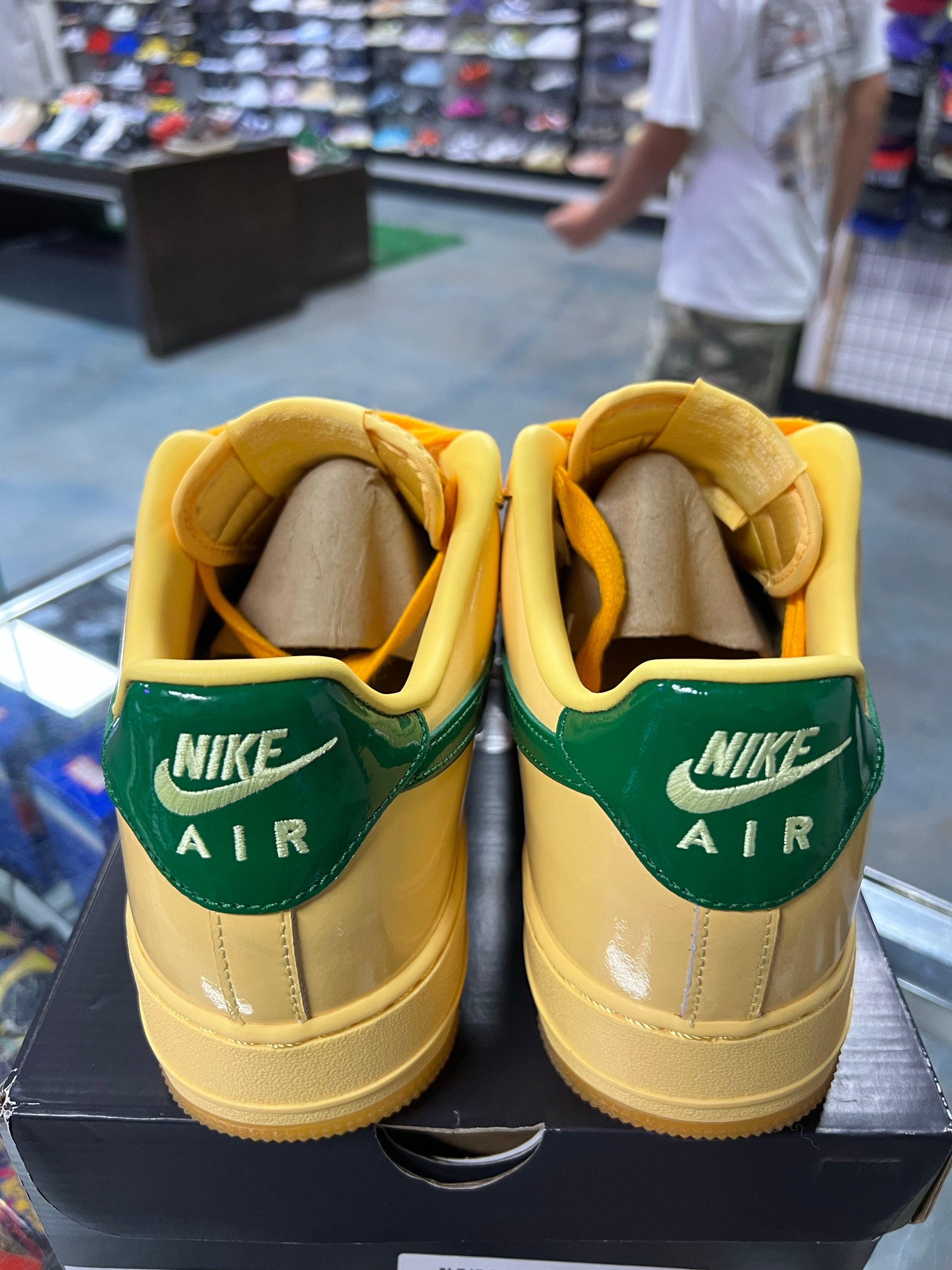 Nike Air Force 1 Low Patent Leather Topaz Gold Pine Green